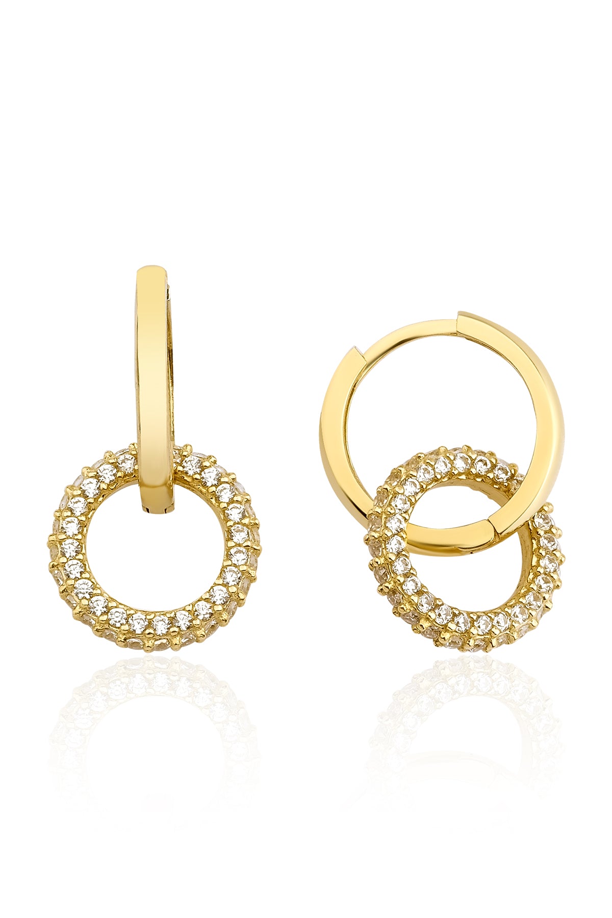 14K Gold White Stone Circle Huggie Hoop Earrings