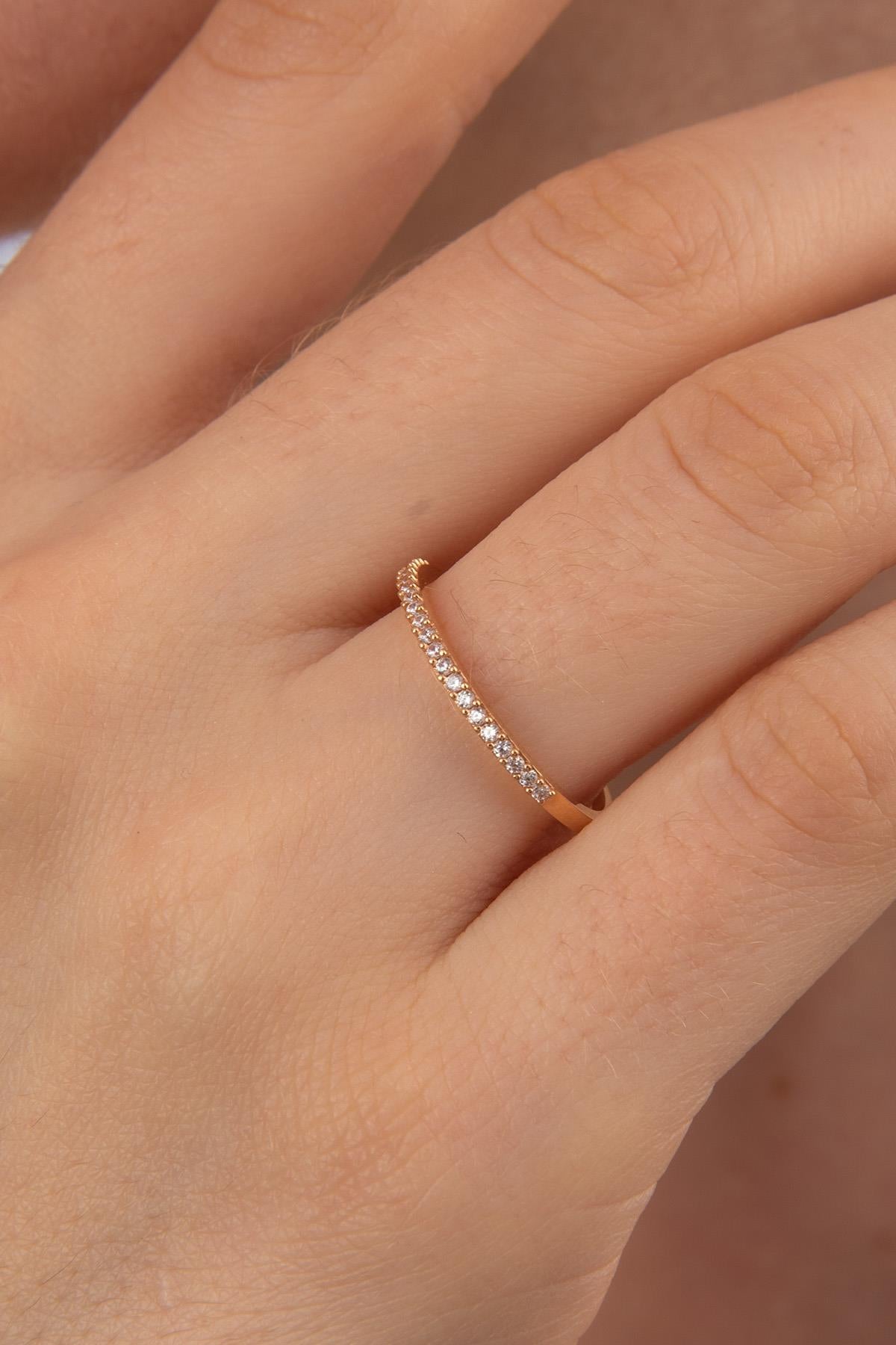 14K Gold White Stone Half-Eternity Band Ring