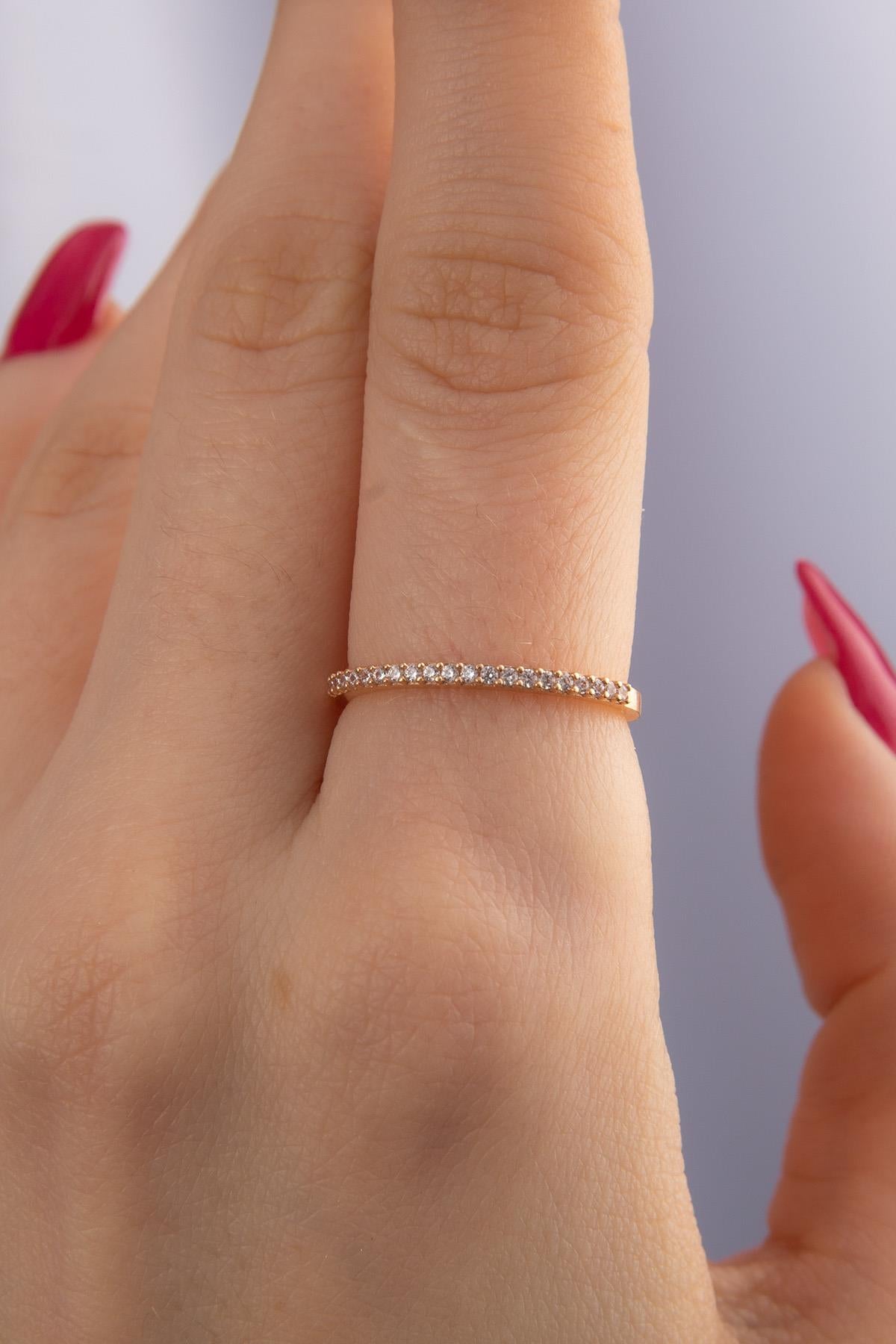 14K Gold White Stone Half-Eternity Band Ring