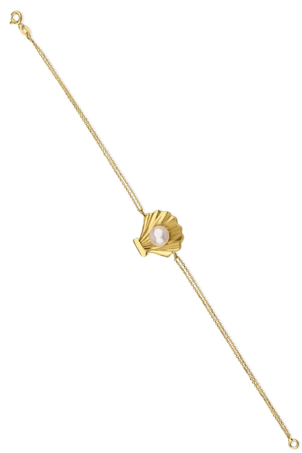 14K Gold Wide Oyster Pearl Bracelet