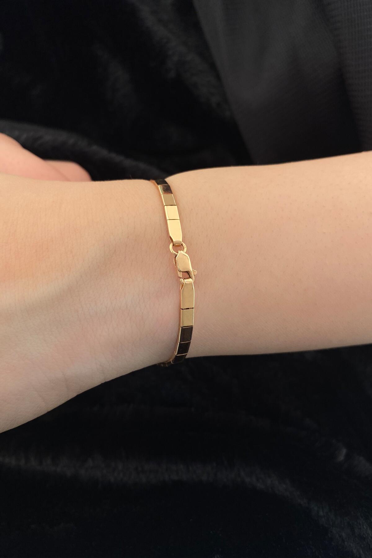 14K Gold Wide Stone Bracelet with White Enamel