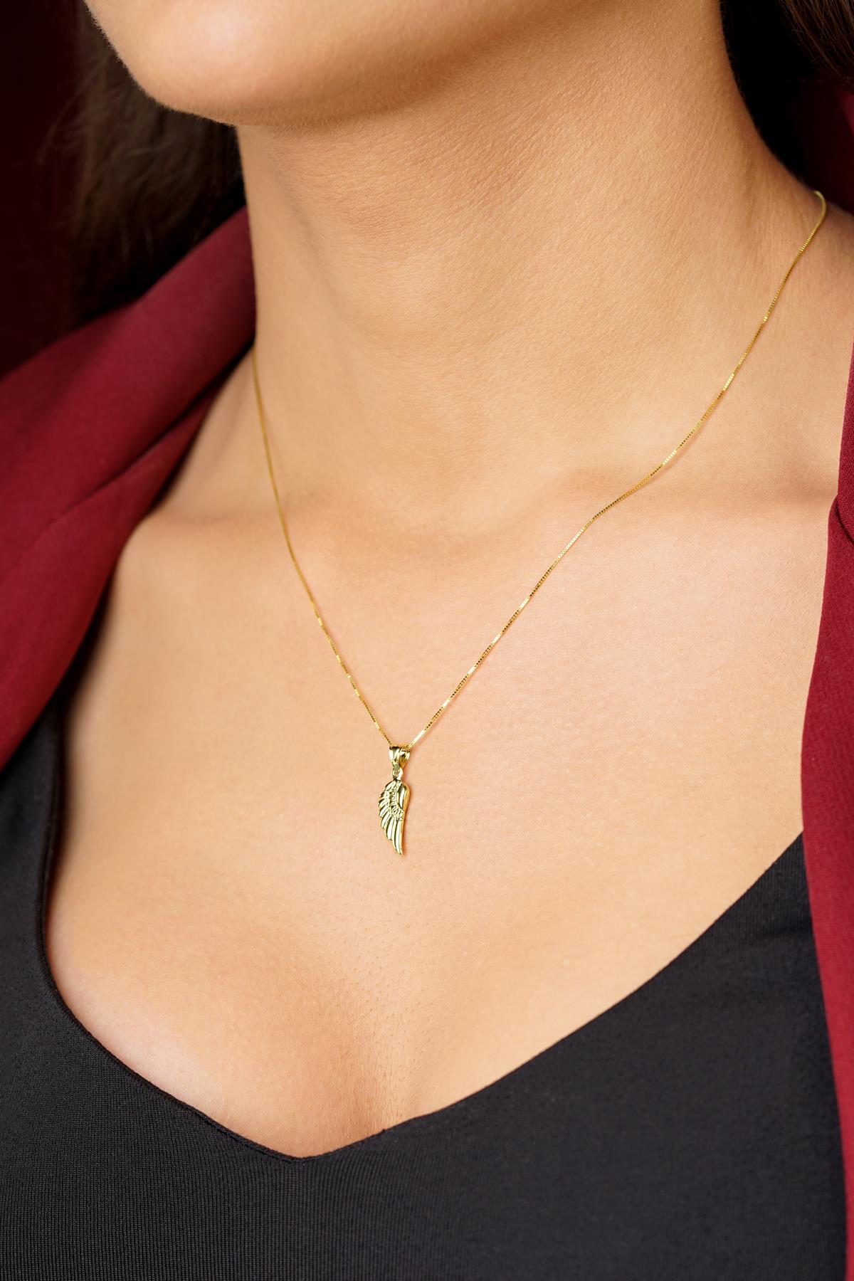 14K Solid Gold Wing Detailed Cube Chain Necklace