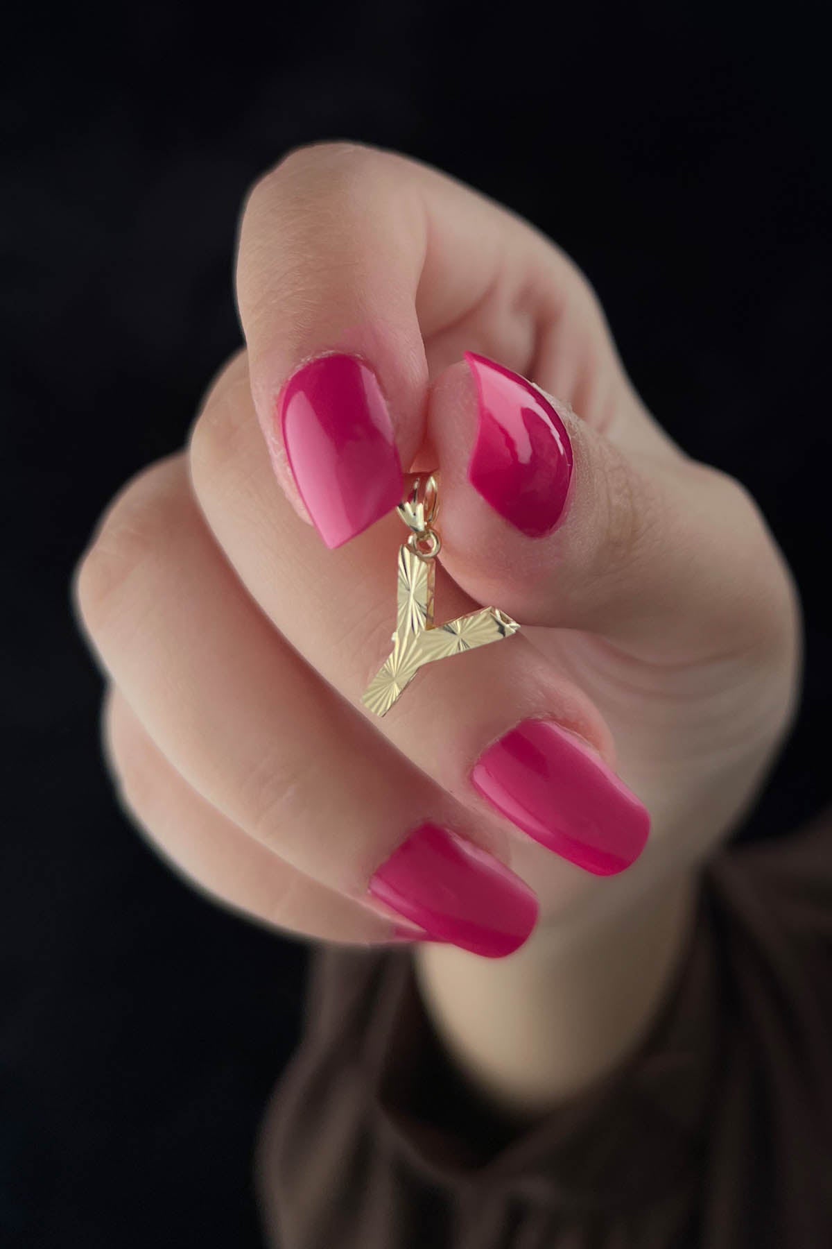 14K Gold Y Letter Mini Shine Pendant