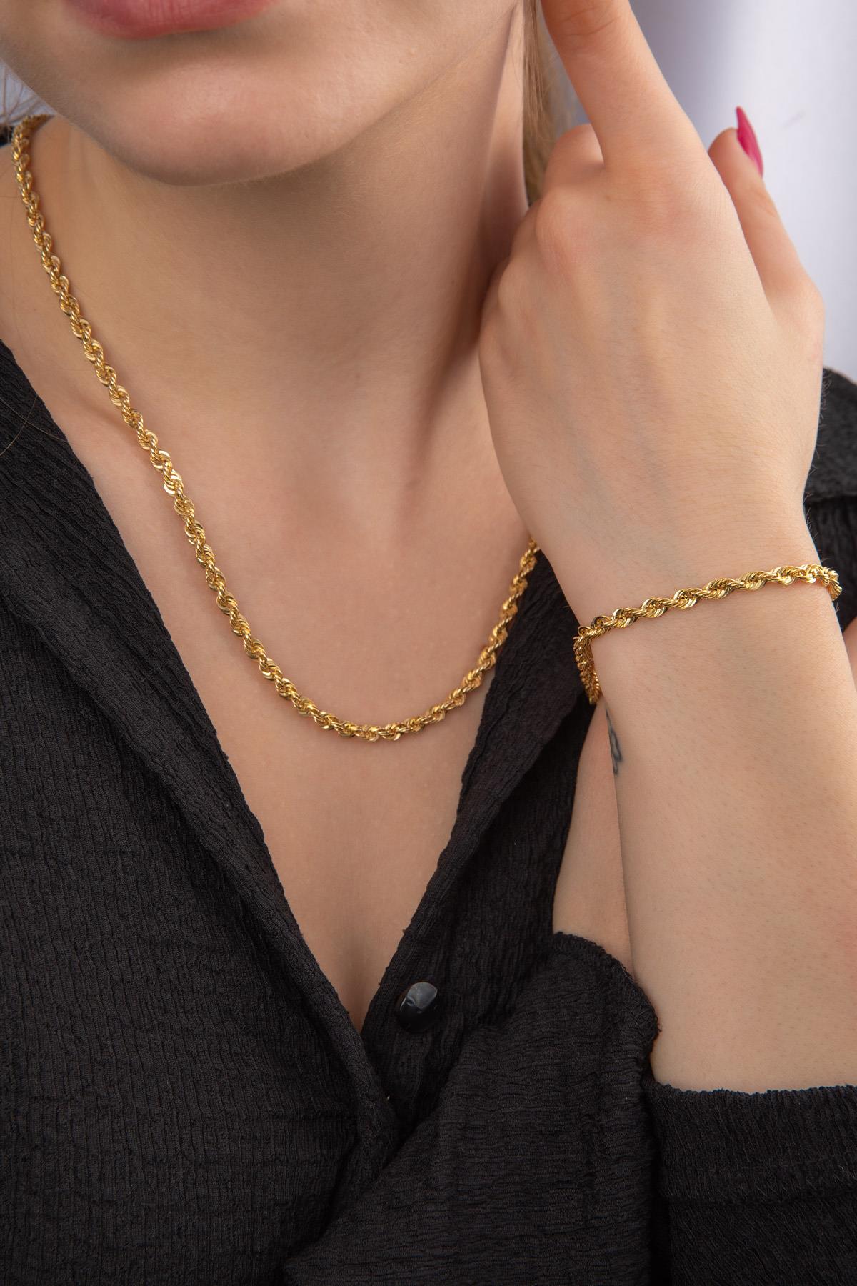 14K Light Rope Chain Set (Chain _ Bracelet ) 0,155 inches