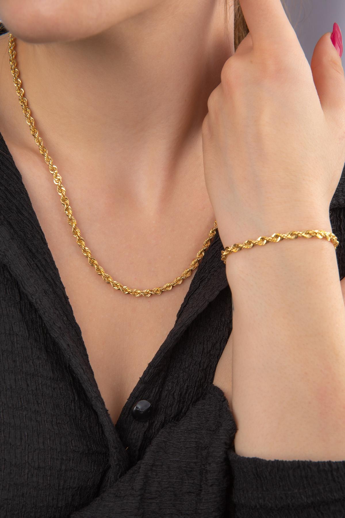 14K Light Rope Chain Set (Chain _ Bracelet ) 0,155 inches