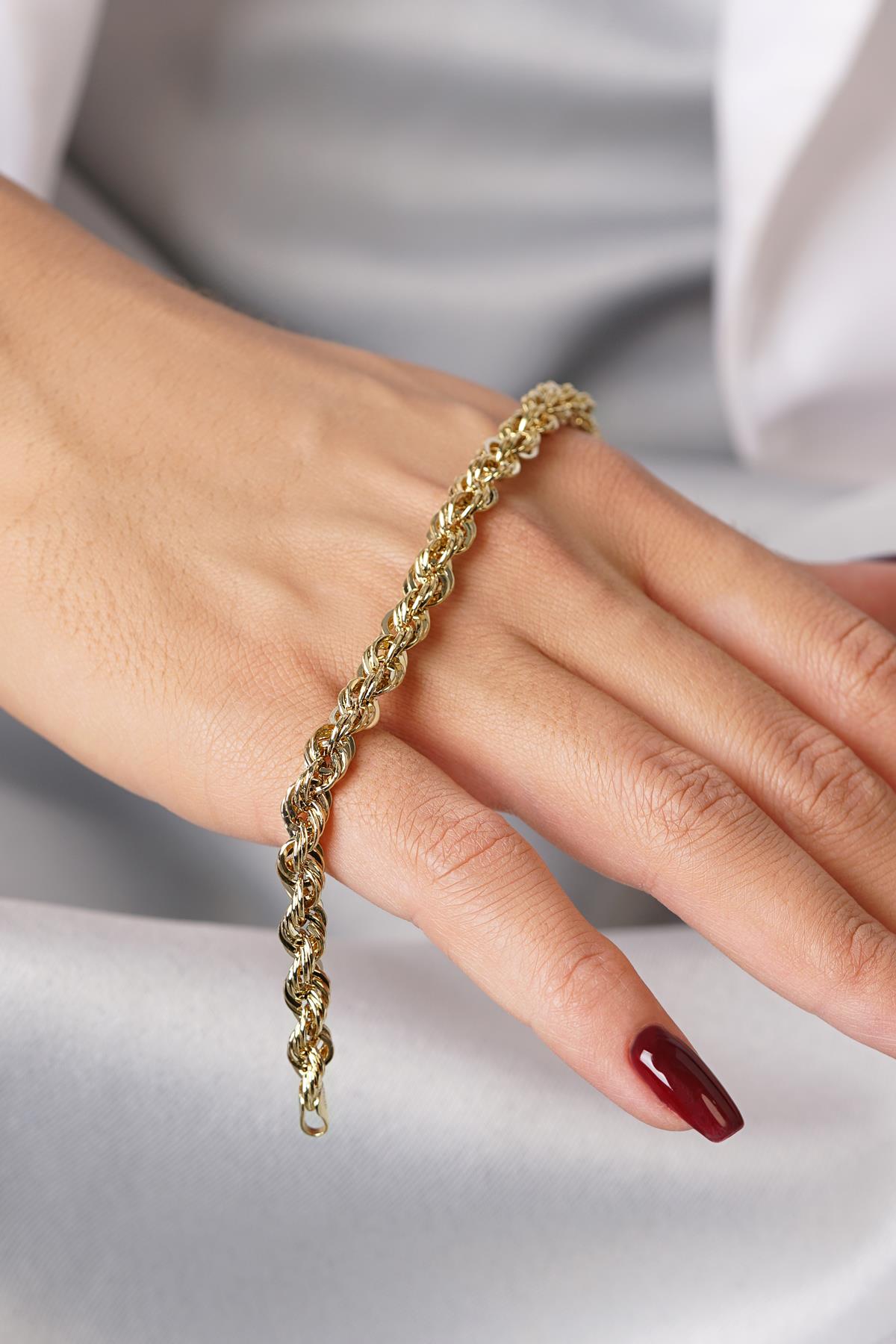 14K Solid Gold Bold Rope Chain Bracelet
