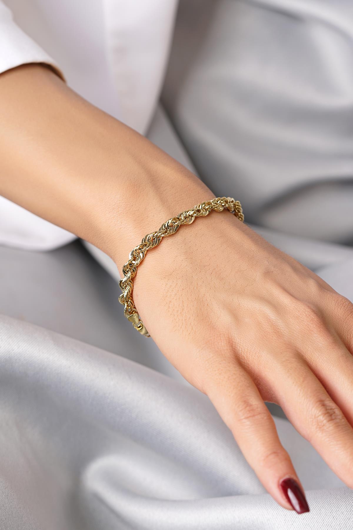 14K Solid Gold Bold Rope Chain Bracelet