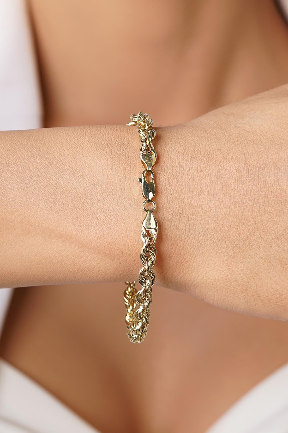 14K Solid Gold Bold Rope Chain Bracelet