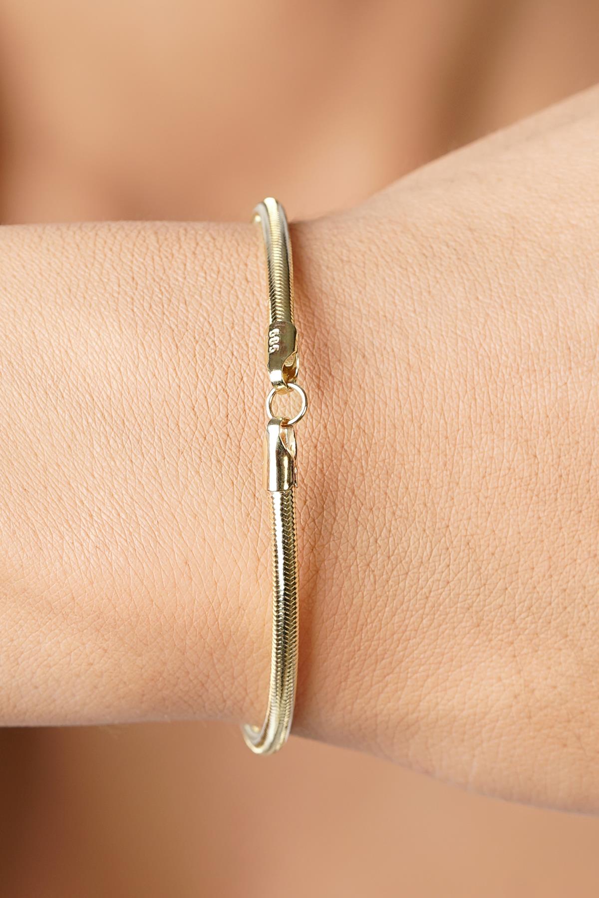 14k Solid Gold Flexible Italian Bracelet, 3mm Mesh Chain, Adjustable Gold Bangle, Real Gold Stacking Bracelet, Gift for Her