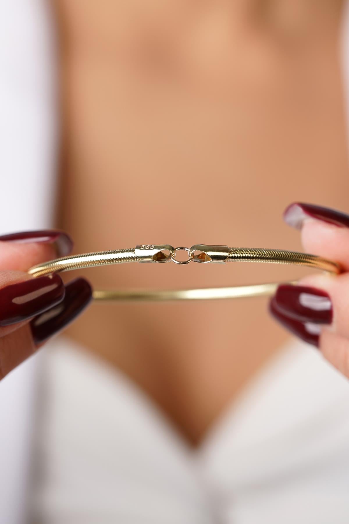 14k Solid Gold Flexible Italian Bracelet, 3mm Mesh Chain, Adjustable Gold Bangle, Real Gold Stacking Bracelet, Gift for Her