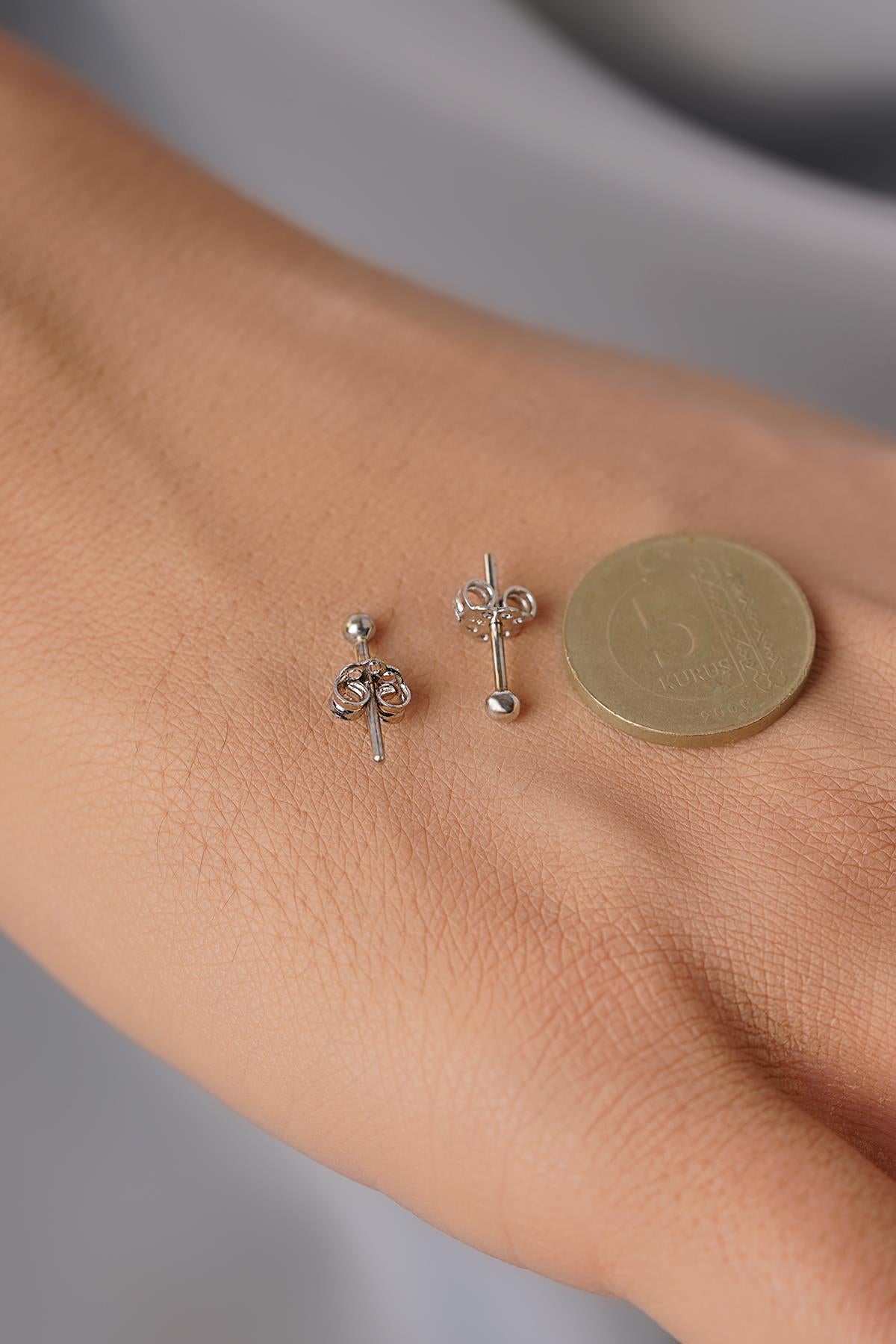 14K Solid Gold Tiny Ball Stud Earrings