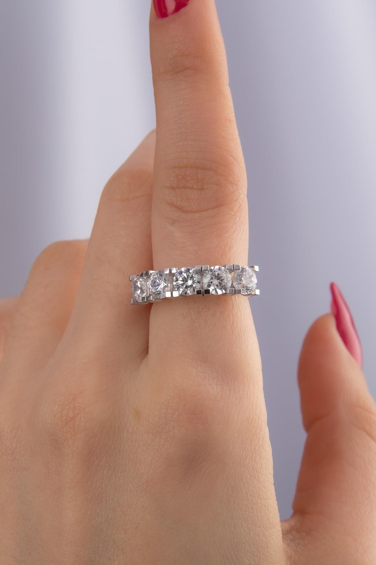 14K White Gold 5 Stone Ring 8