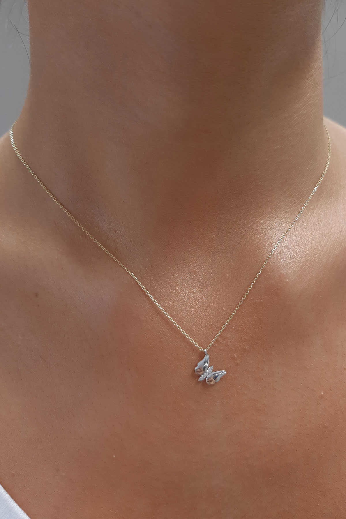 14K White Gold Butterfly Charm Necklace