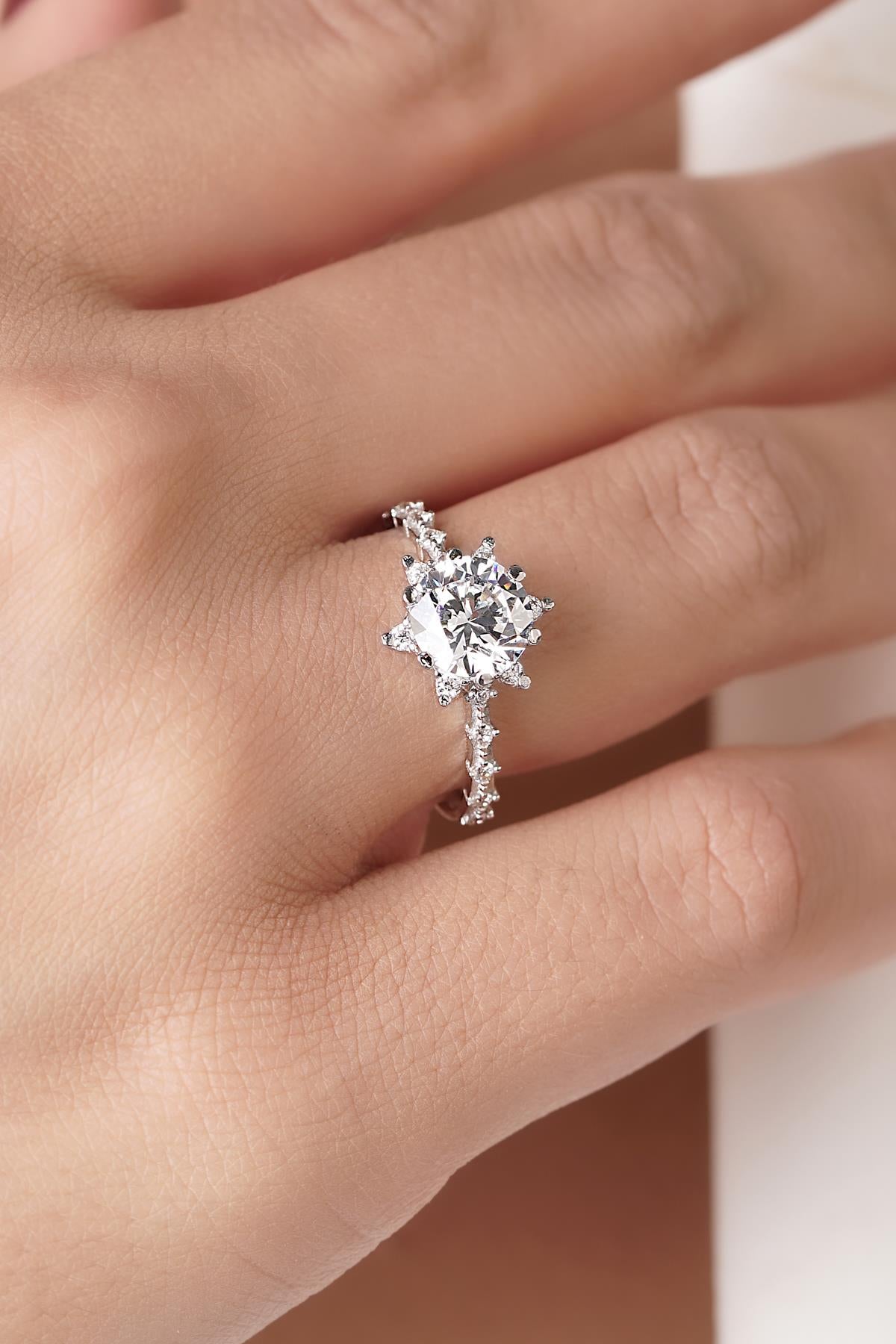 14K White Gold Lotus Rose Ring