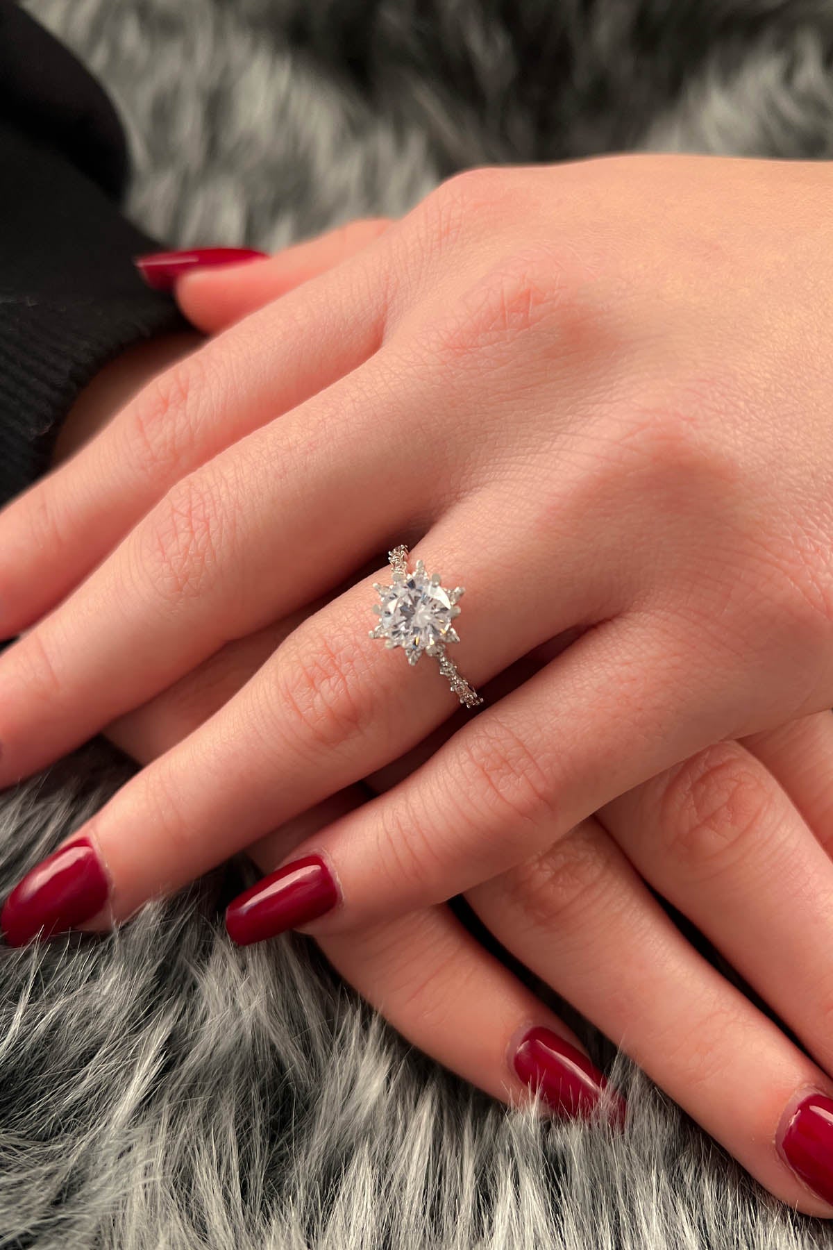 14K White Gold Lotus Rose Ring