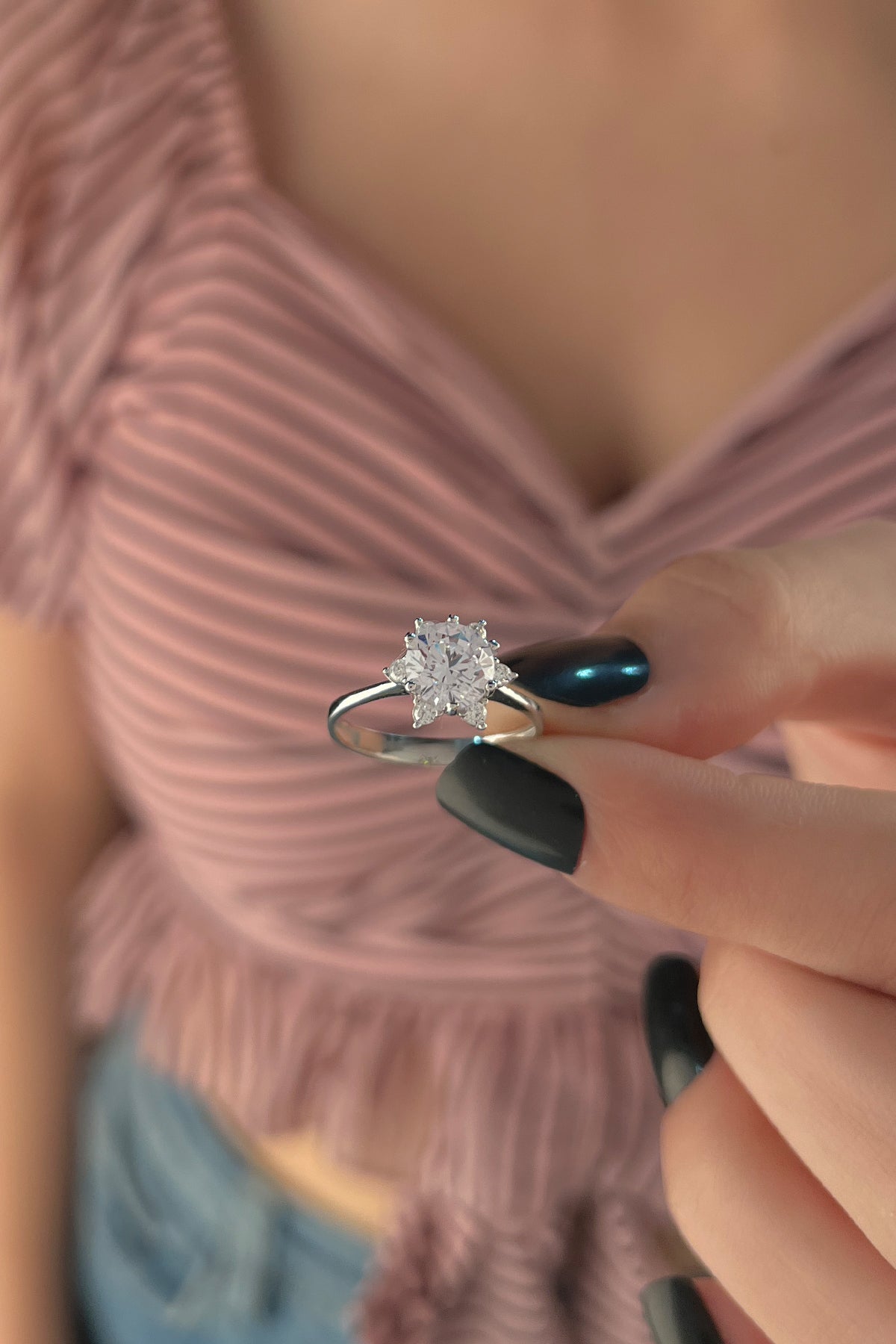 14K White Gold Lotus Rose Ring 2