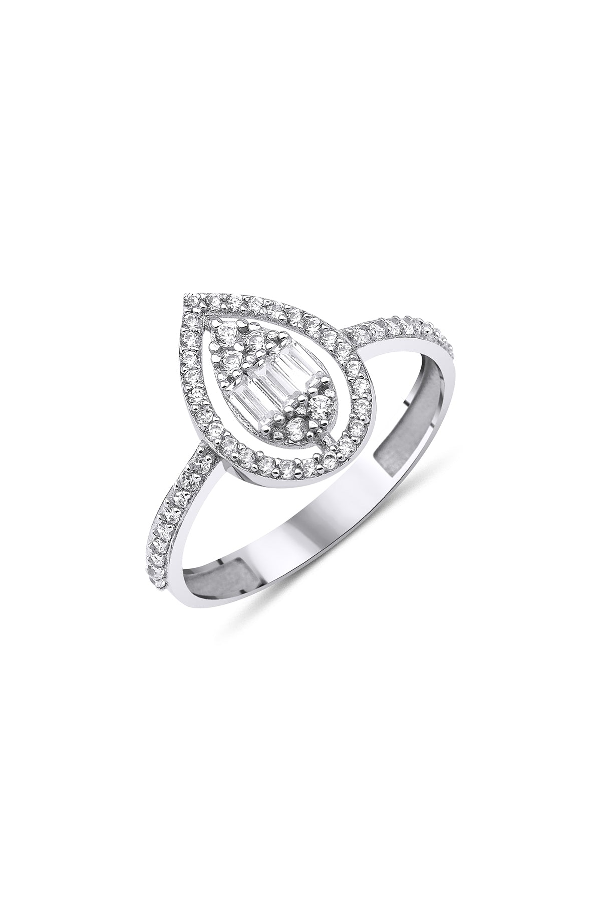 14K White Gold Water Drop Baguette Ring
