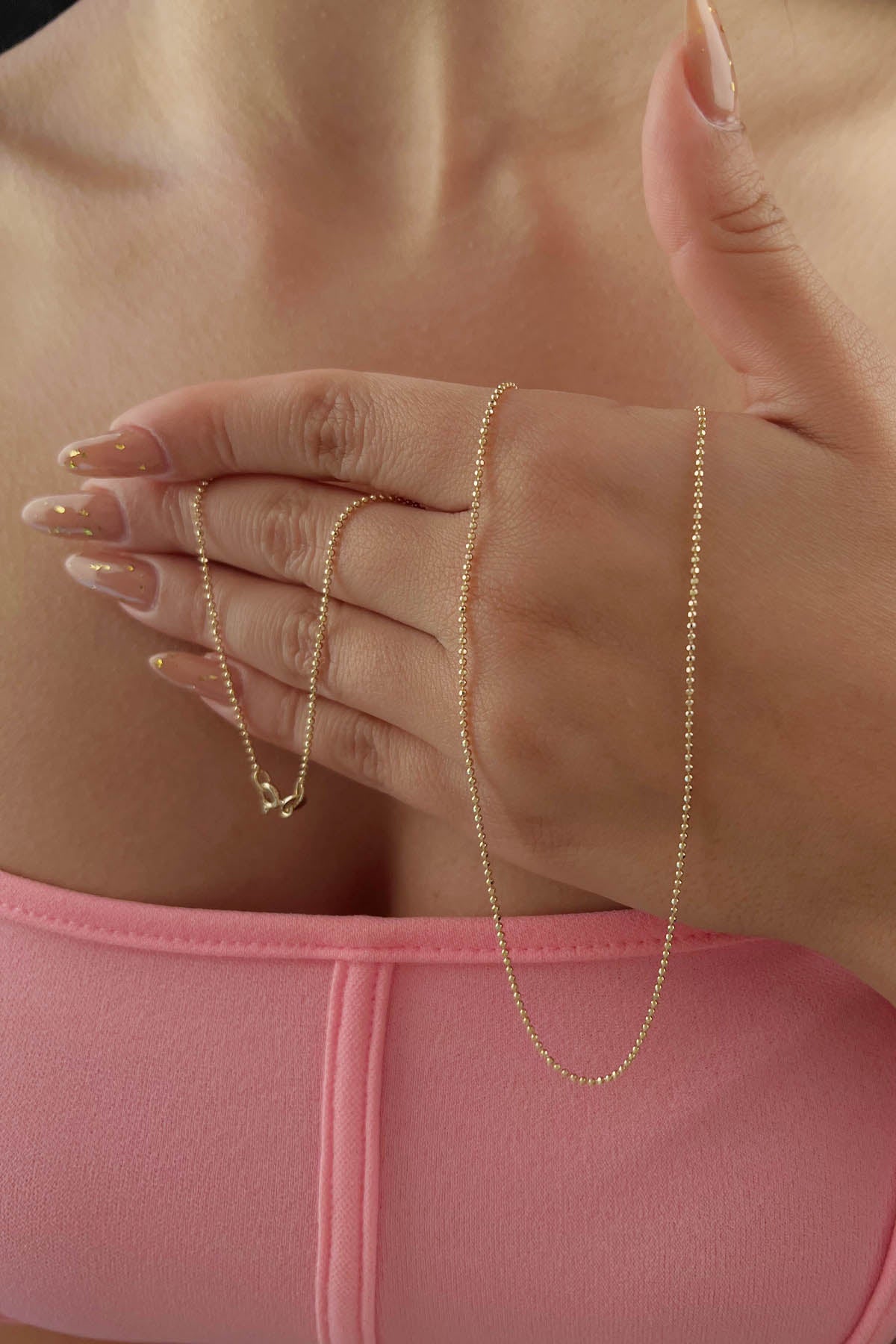 14K Yellow Gold Cube Ball Chain   0.047 inch