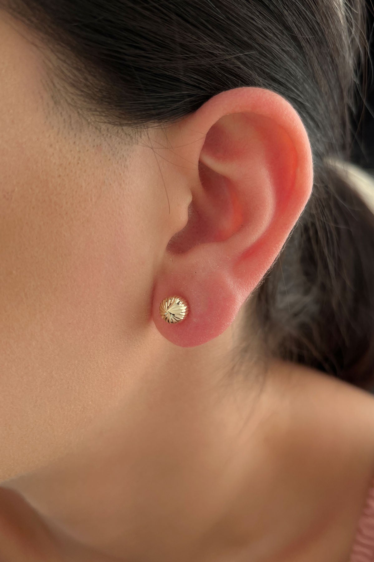 14K Yellow Gold Patterned Big Ball Stud Earrings