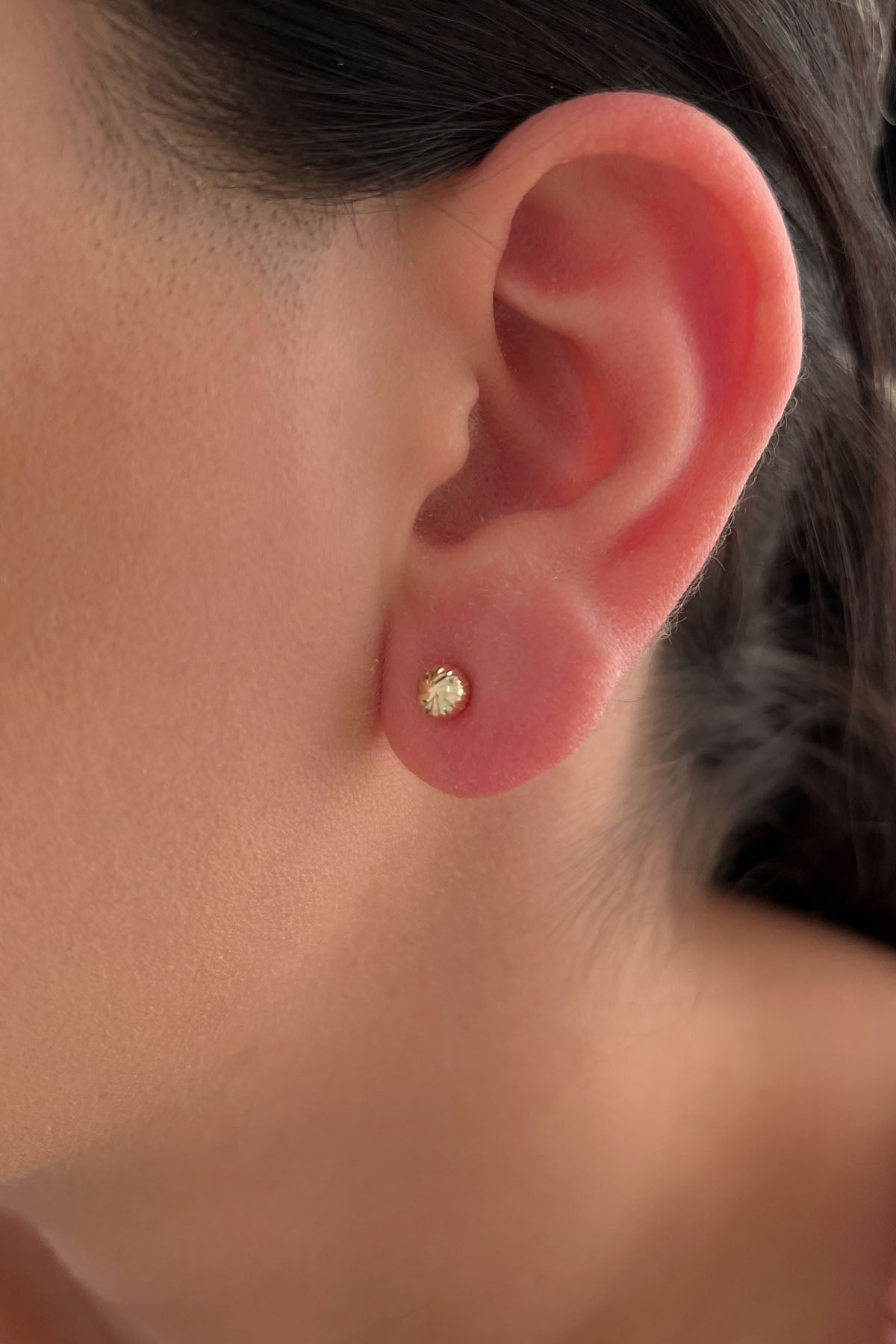 14K Yellow Gold Patterned Small Ball Stud Earrings