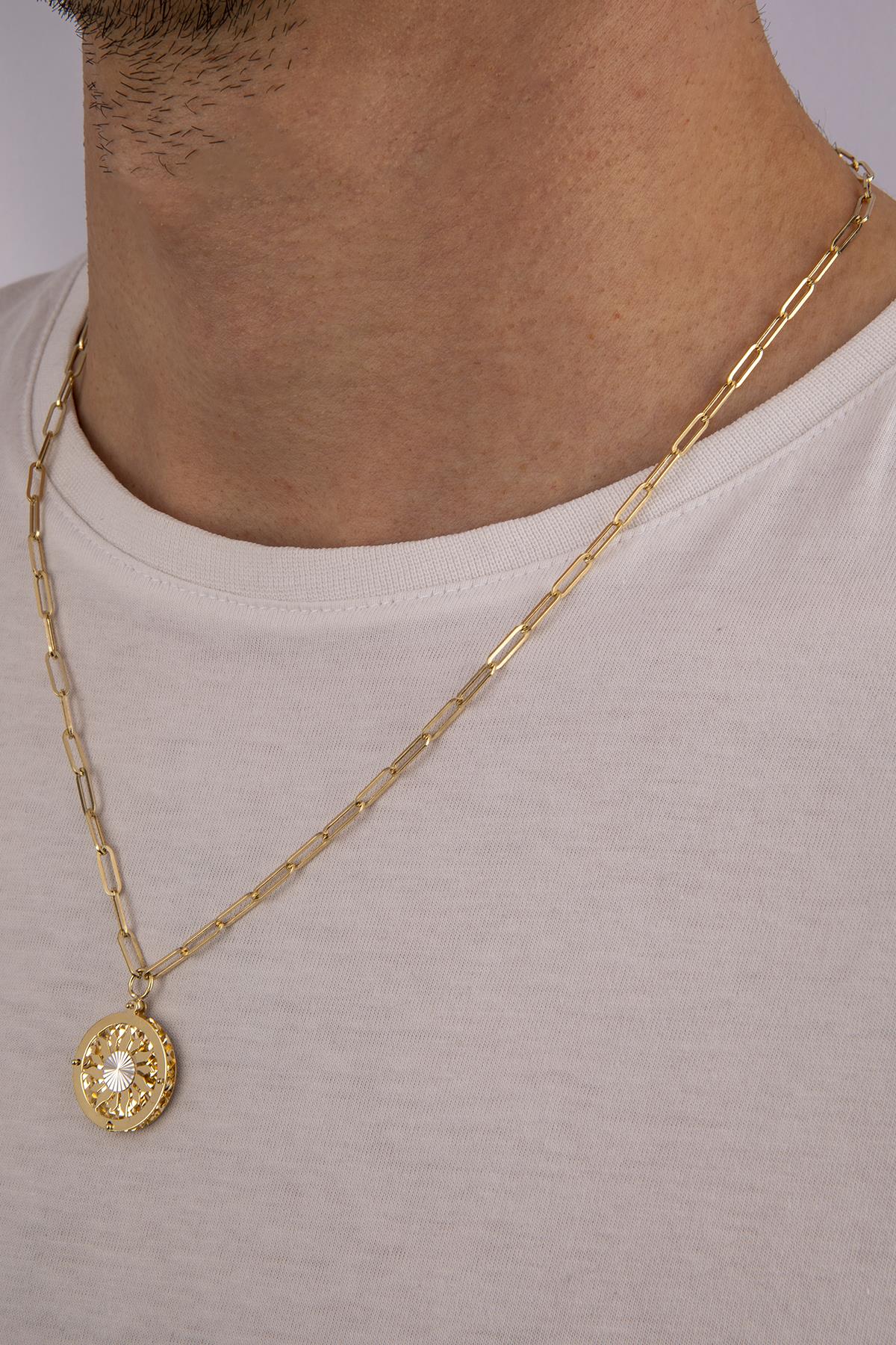 14K Gold Sun Paperclip Chain Necklace For Men