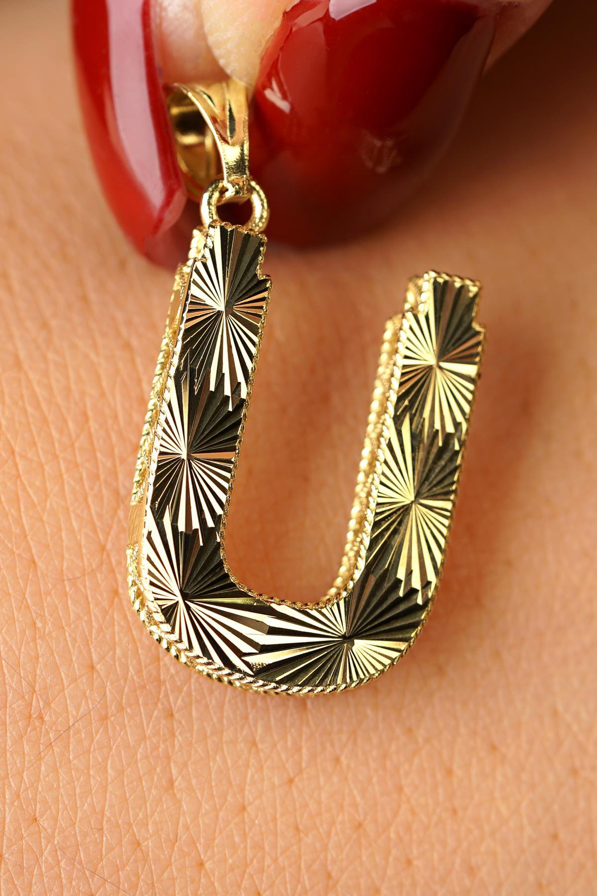14K Gold Ü Letter Mini Shine Pendant