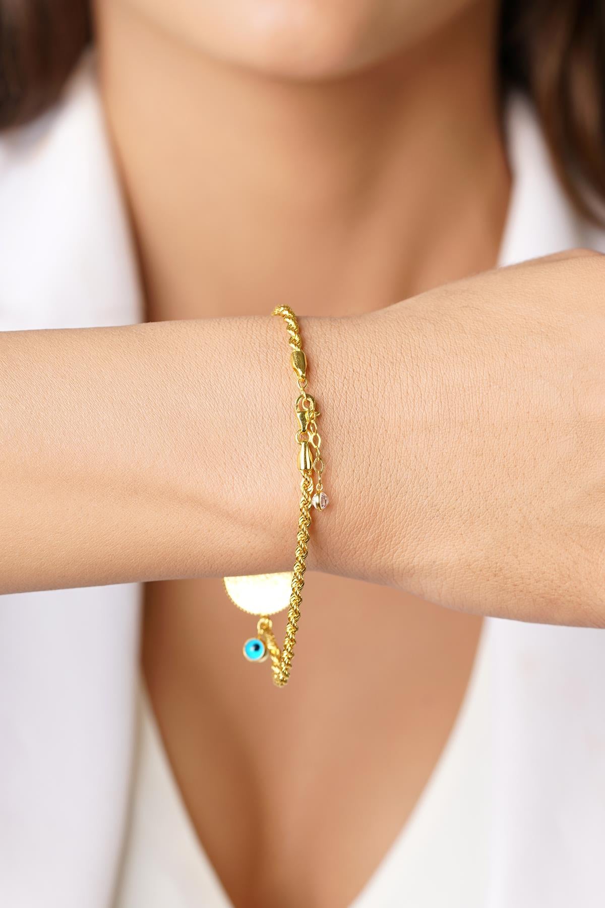 22K Gold Coin and 14K Gold Rope Bracelet