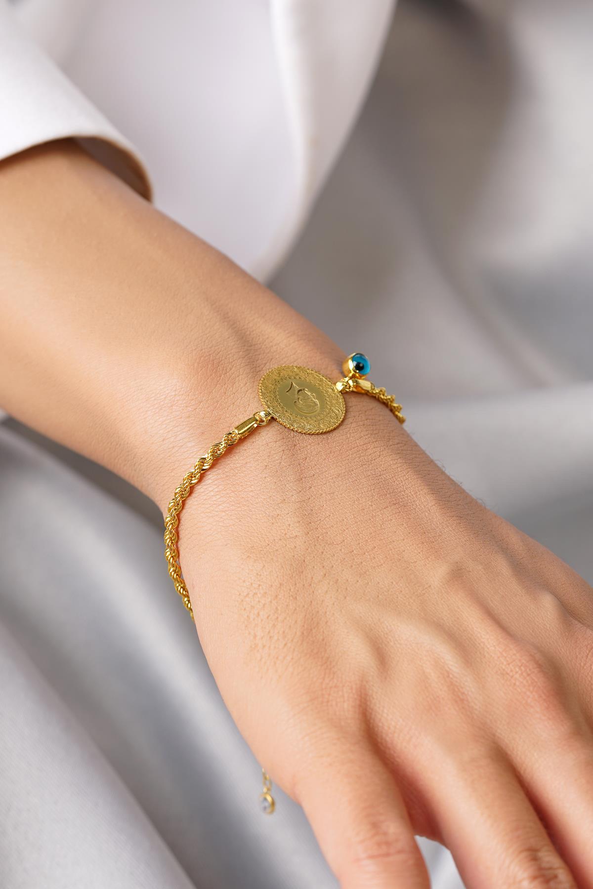 22K Gold Coin and 14K Gold Rope Bracelet