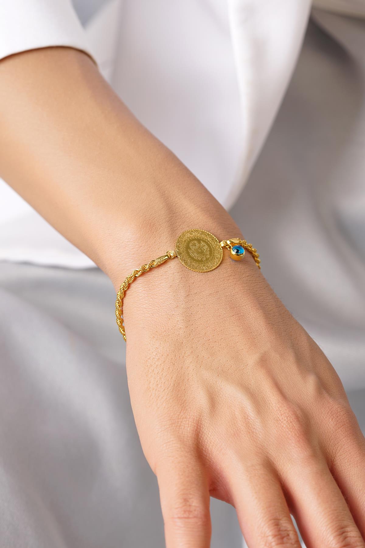 22K Gold Coin and 14K Gold Rope Bracelet