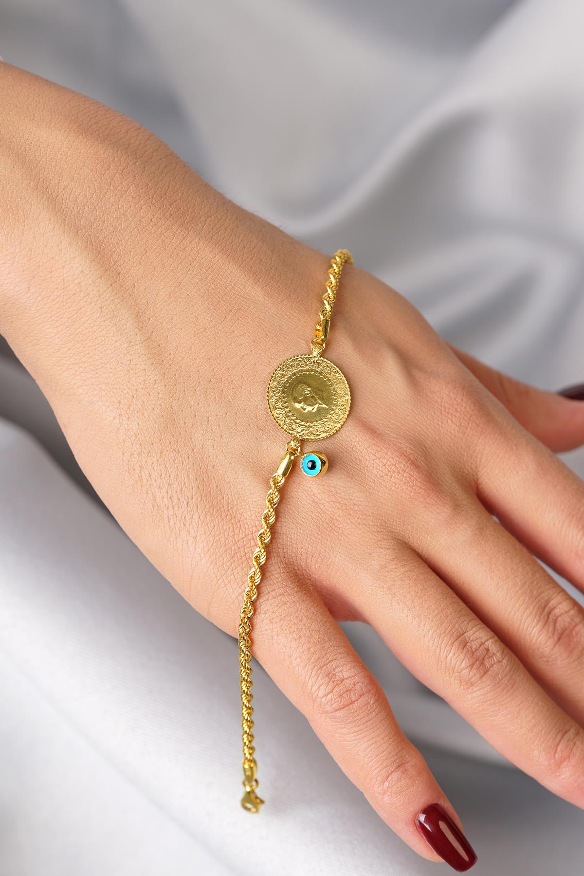 22K Gold Coin and 14K Gold Rope Bracelet