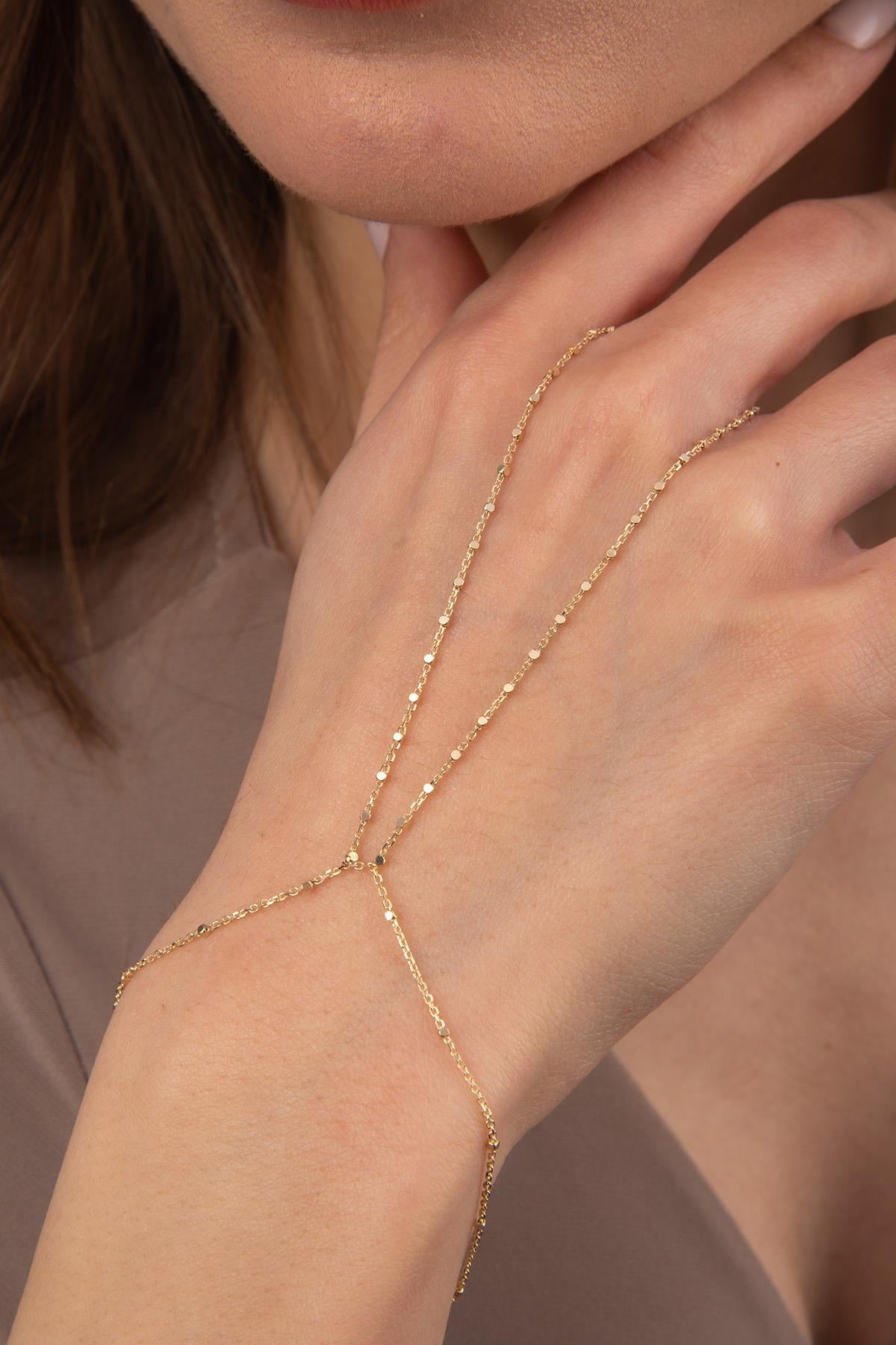 14K Gold  Cube Hand Chain