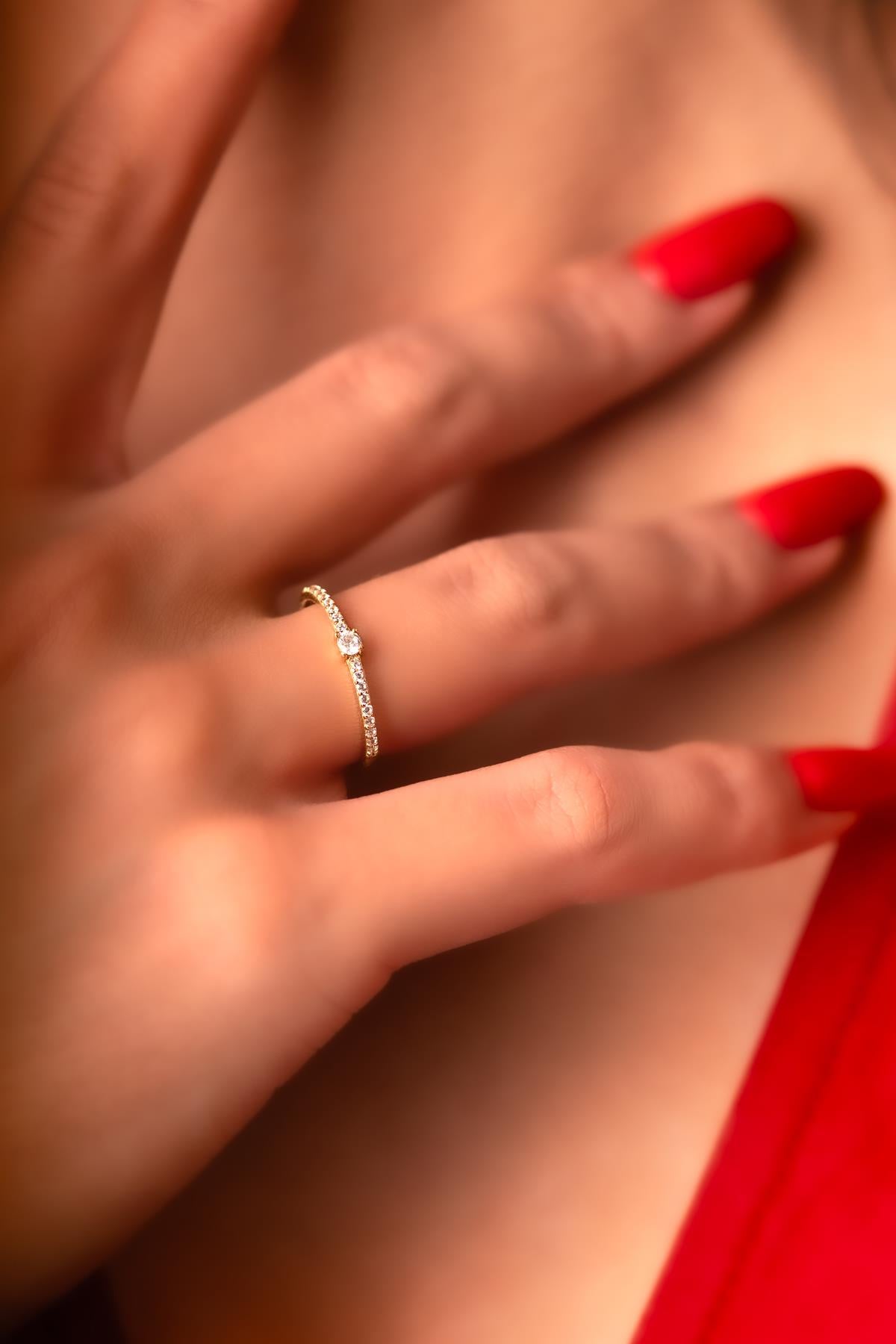 14K Gold Half Eternity Solitaire Ring