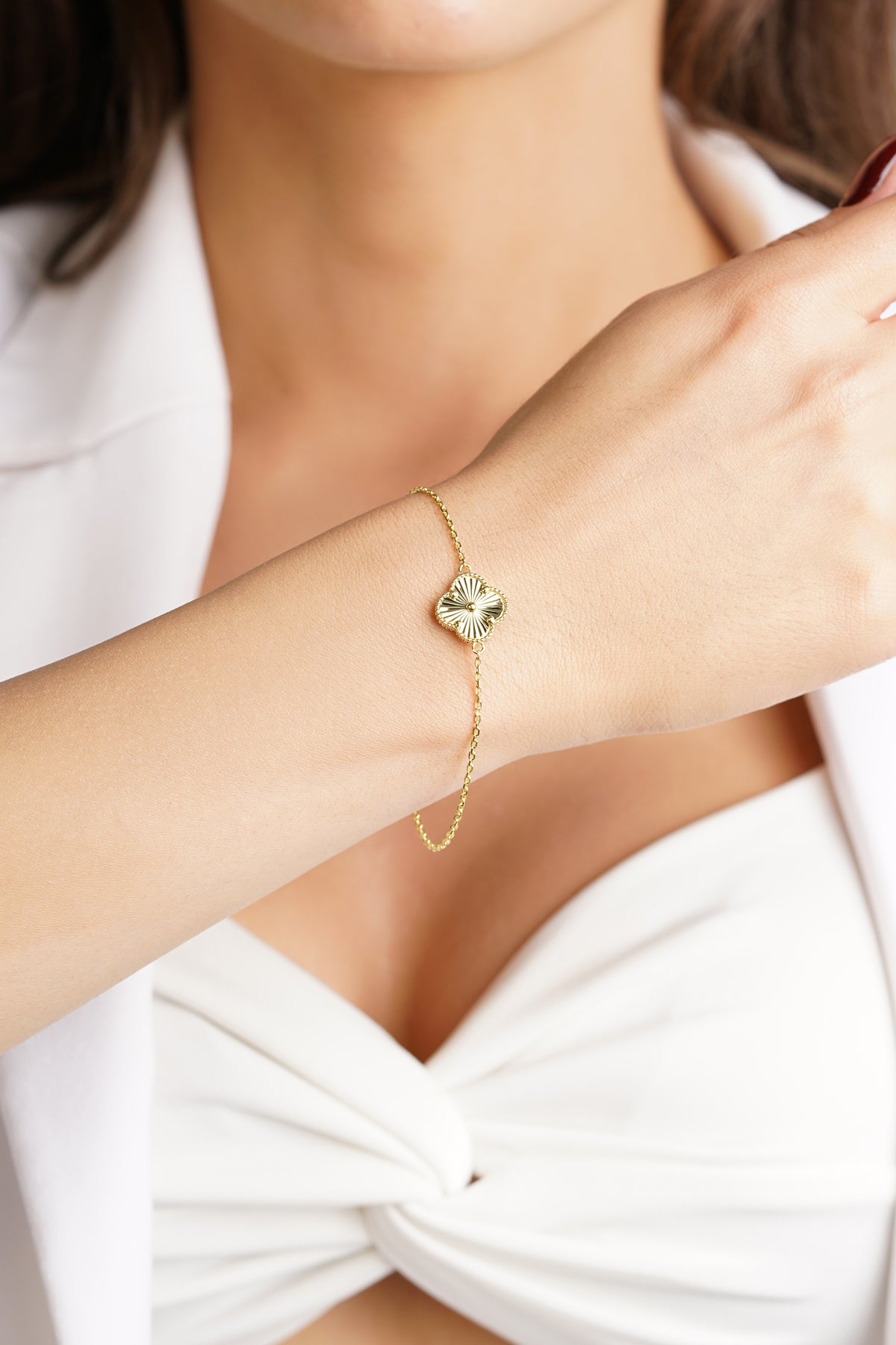 14K Gold Sunburst Clover Bracelet