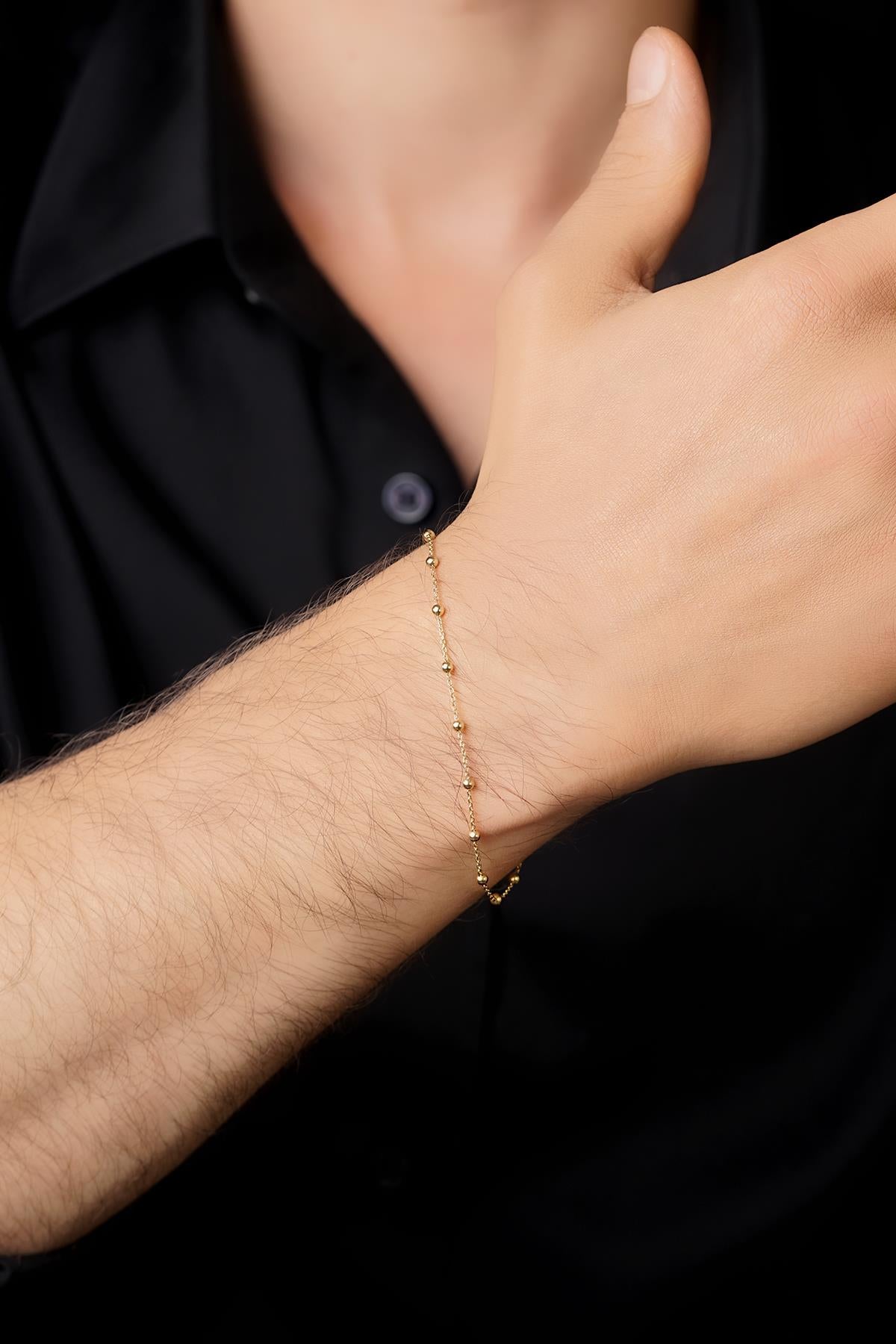 Men's 14K Gold Ball Bead Station Bracelet