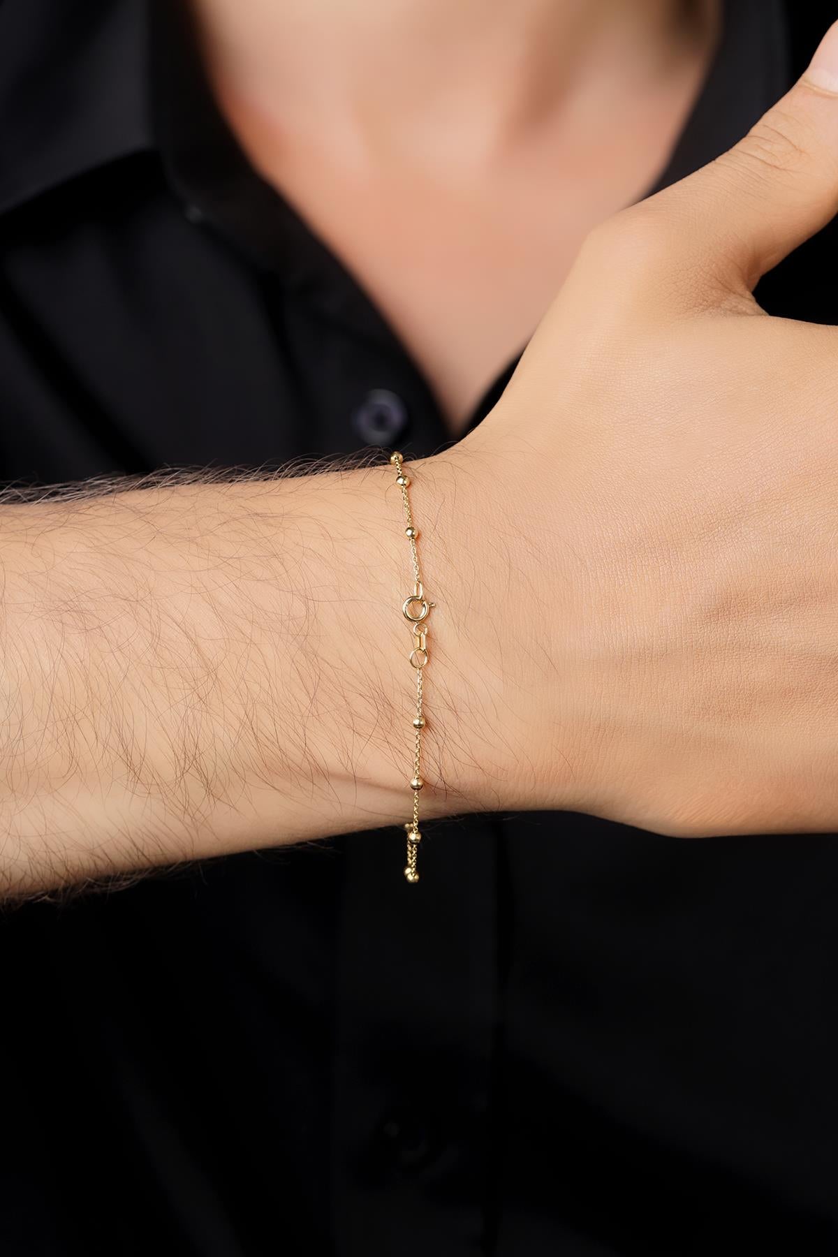 Men's 14K Solid Gold Ball Bead Station Bracelet