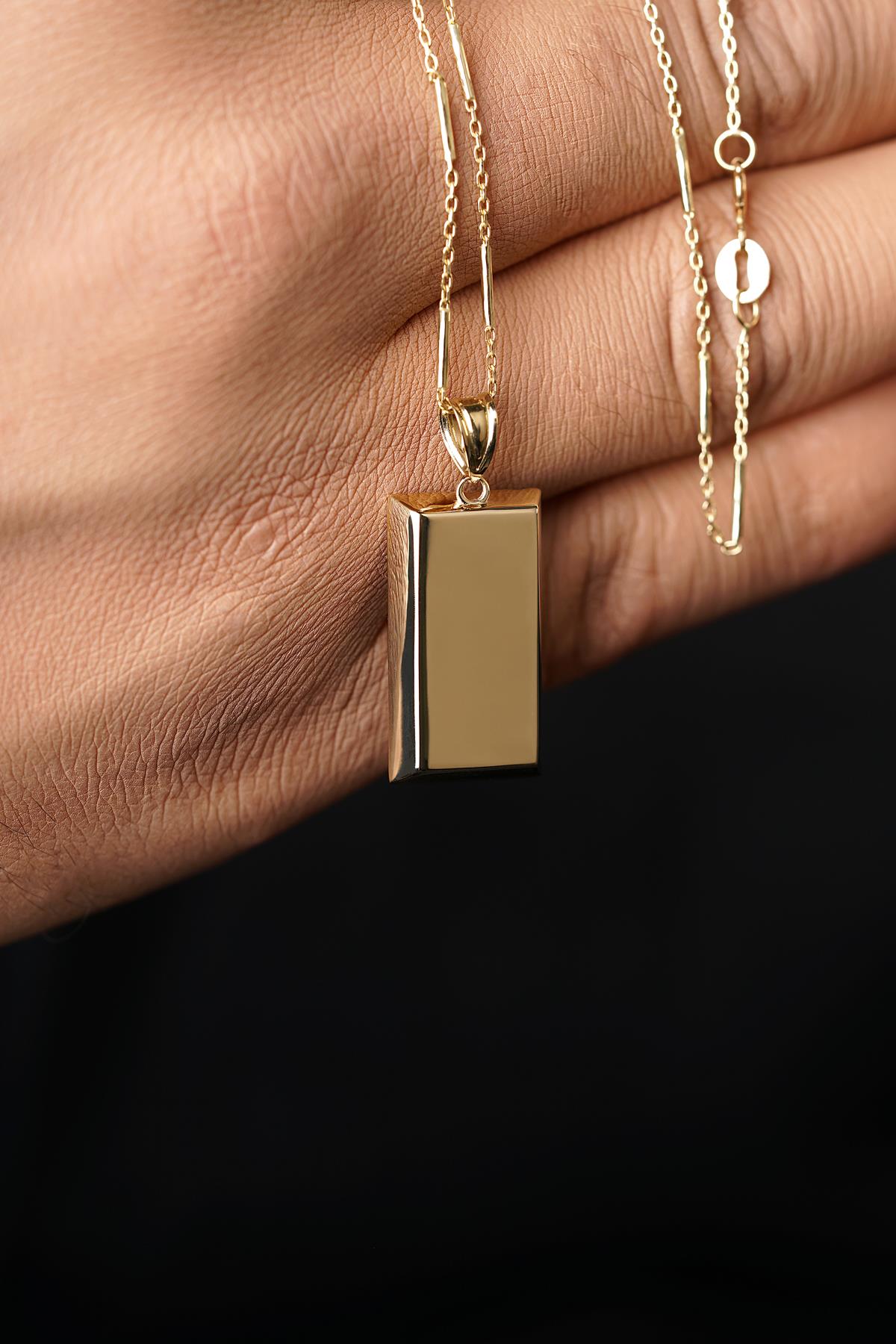 Men's 14K Gold Bar Link Chain with Ingot