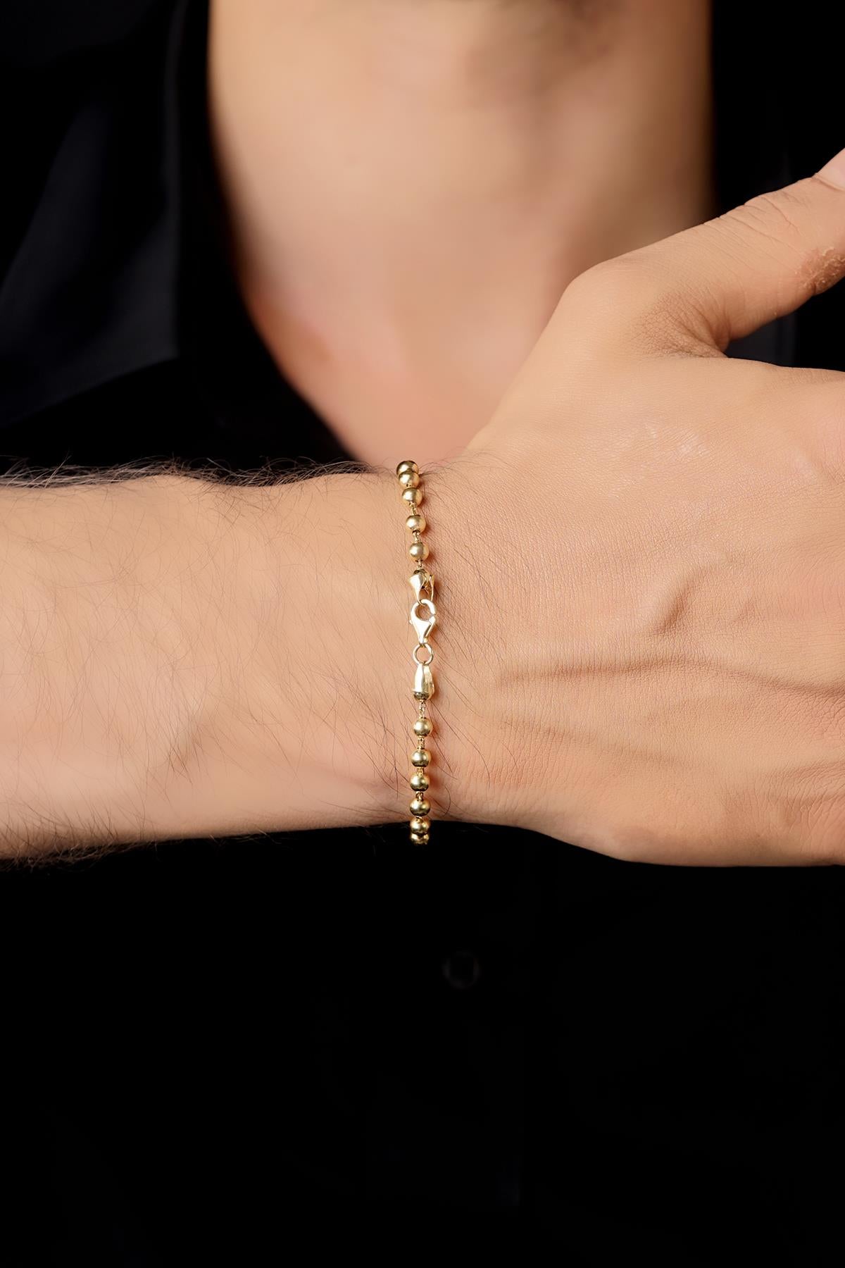 Men's 14K Gold Beaded Chain Bracelet
