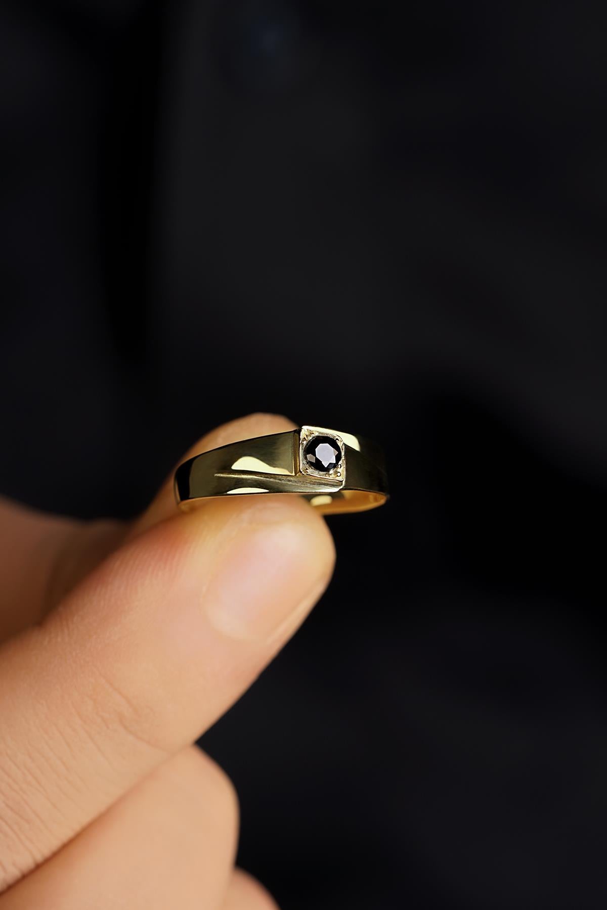 Men's 14K Solid Gold Black Onyx Signet Ring