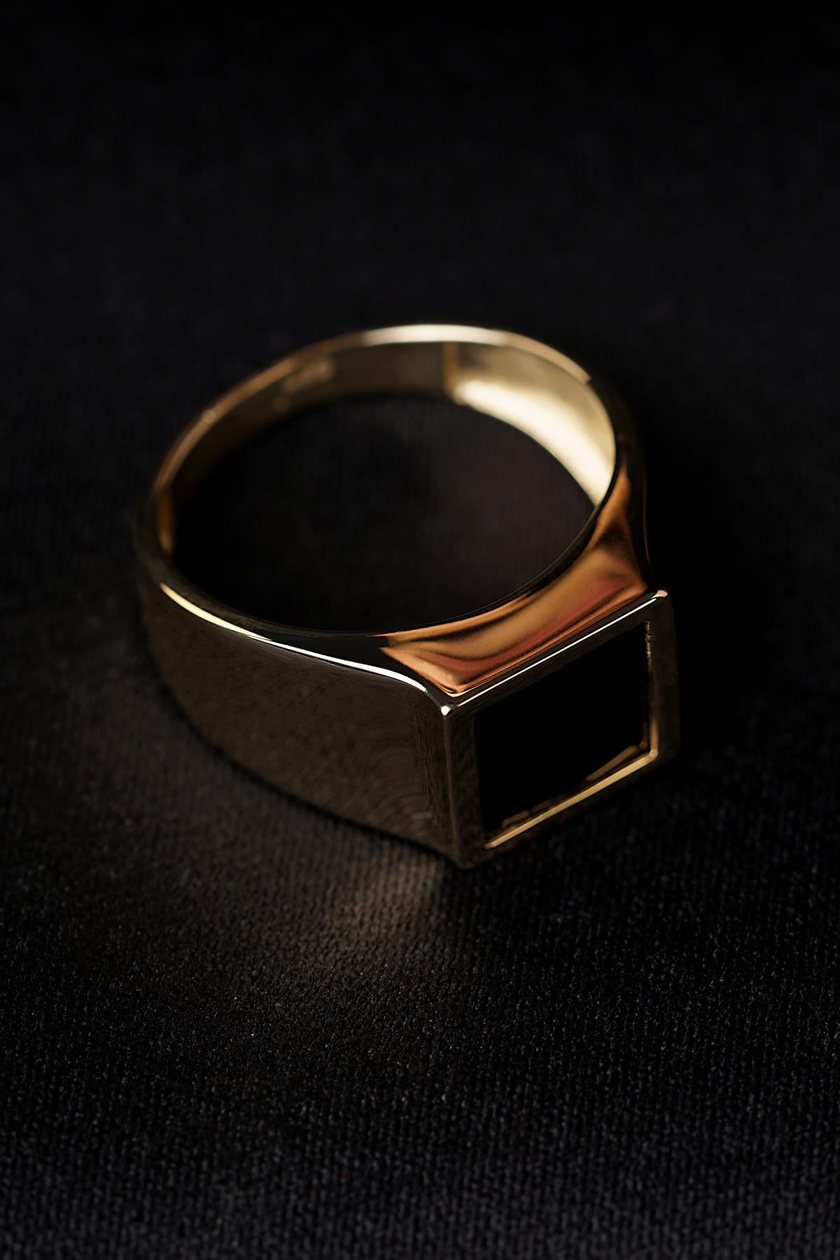 Men's 14K Solid Gold Black Onyx Signet Ring