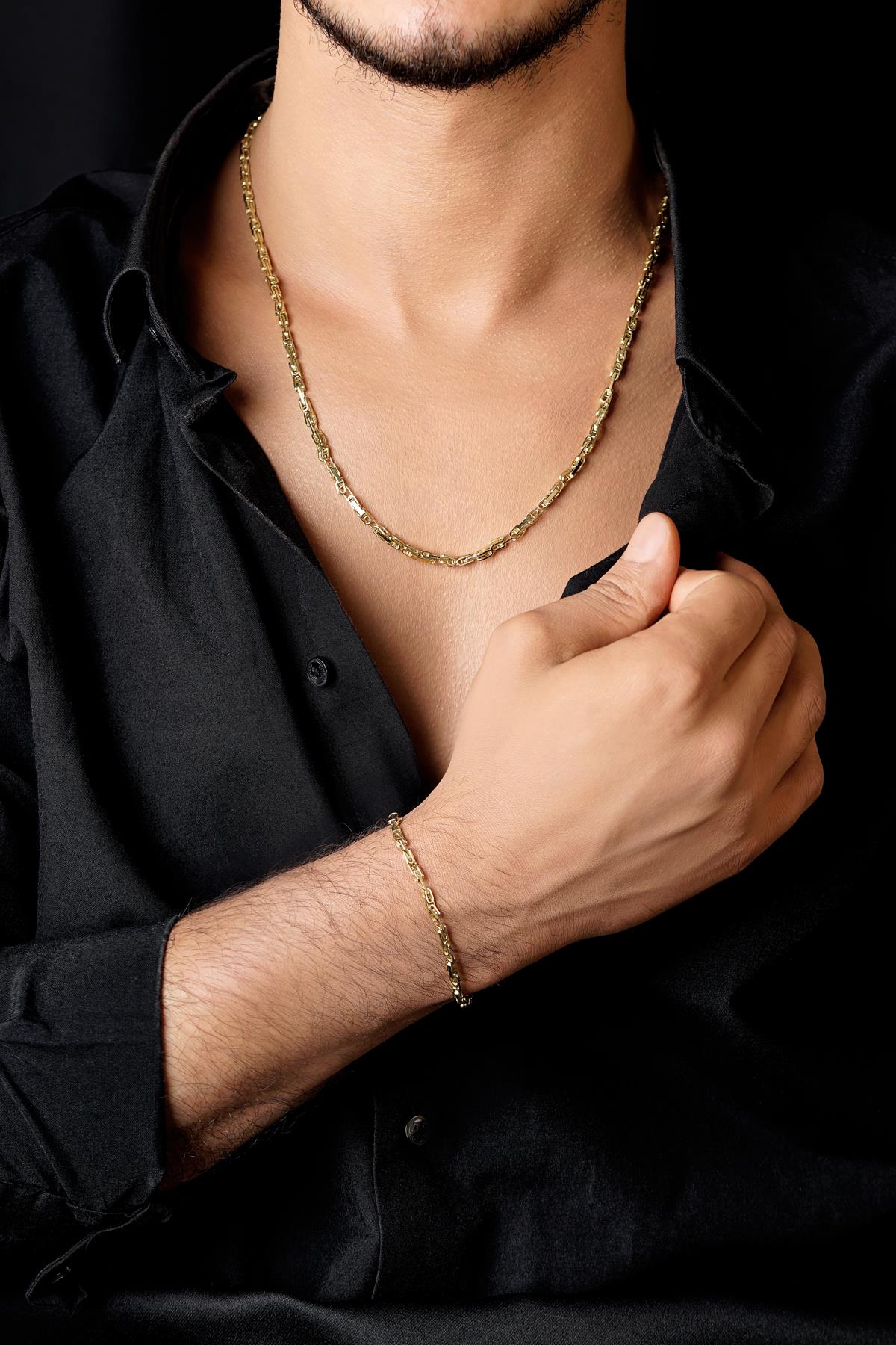 Men's 14K Gold Byzantine Chain Jewelry Set