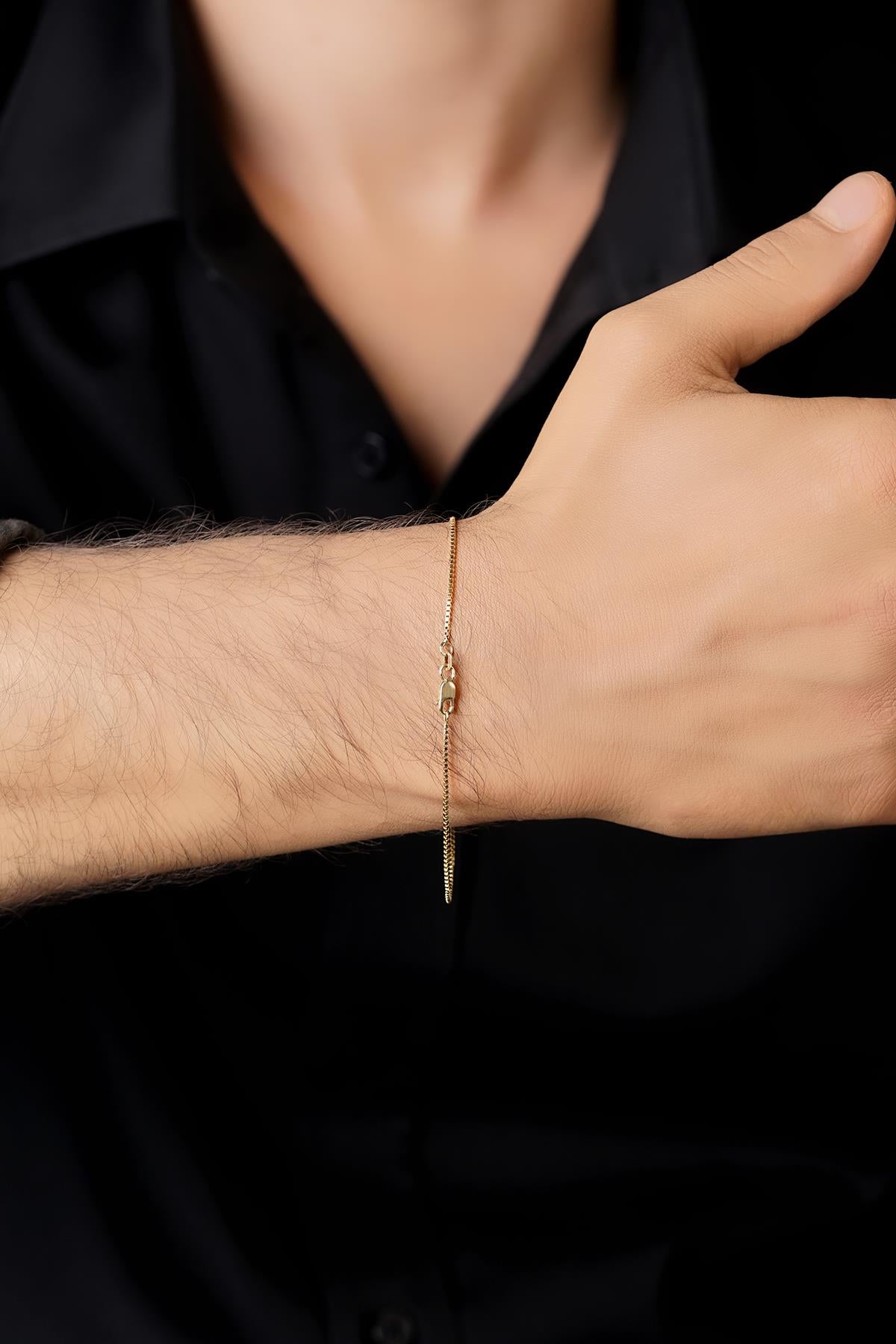 Men's 14K Solid Gold Dainty Box Chain Bracelet