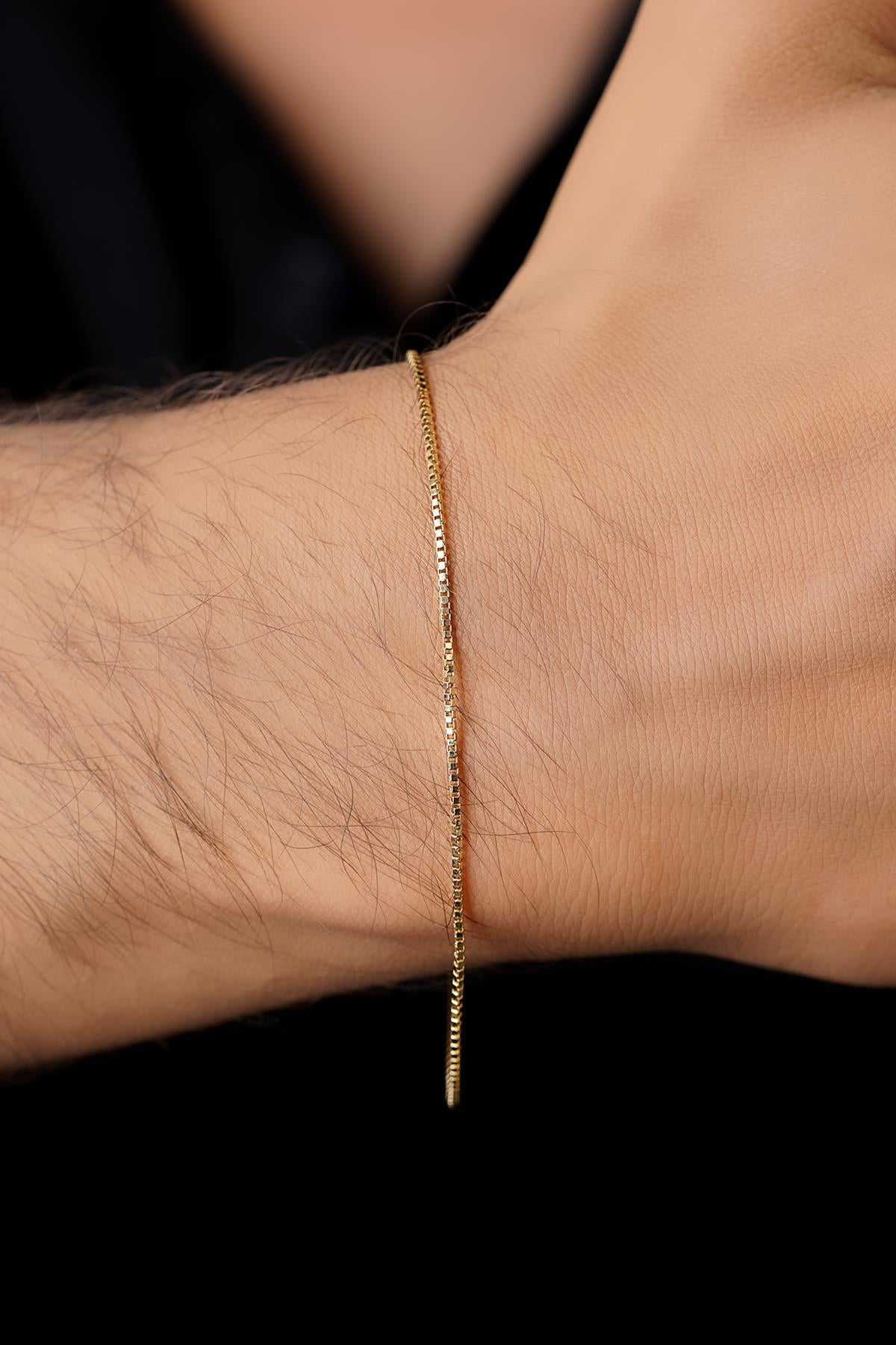Men's 14K Gold Dainty Box Chain Bracelet