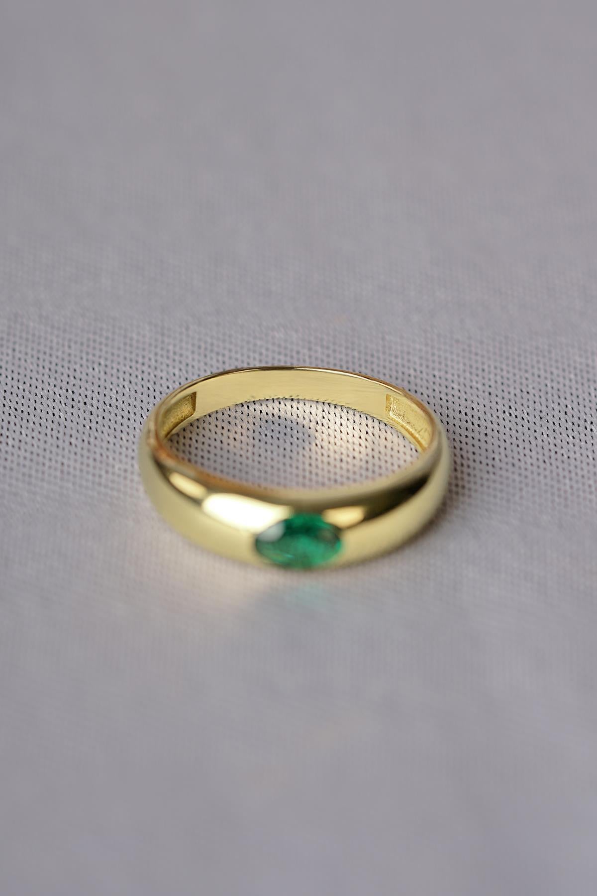 Men's 14K Gold Emerald Signet Ring