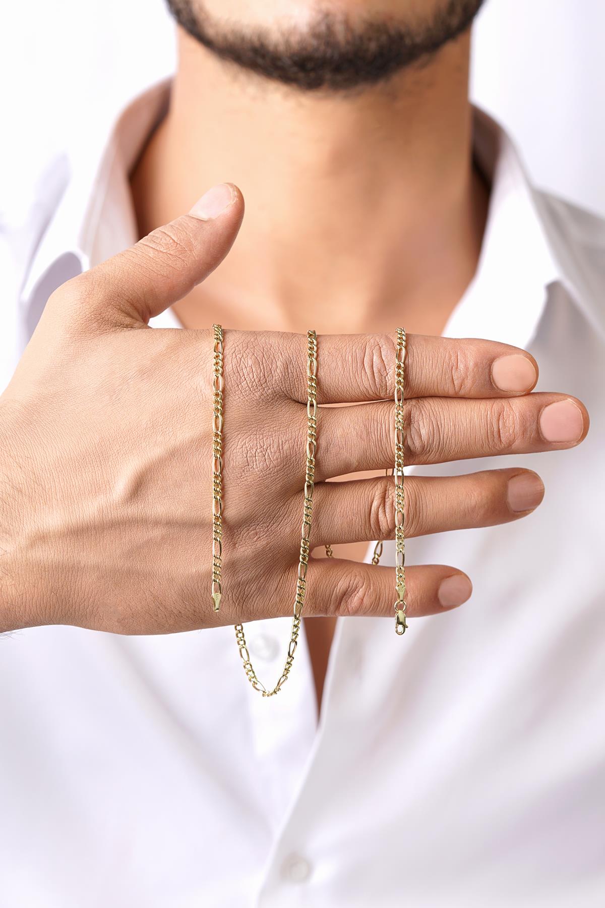 Men's 14K Solid Gold Figaro Link Necklace