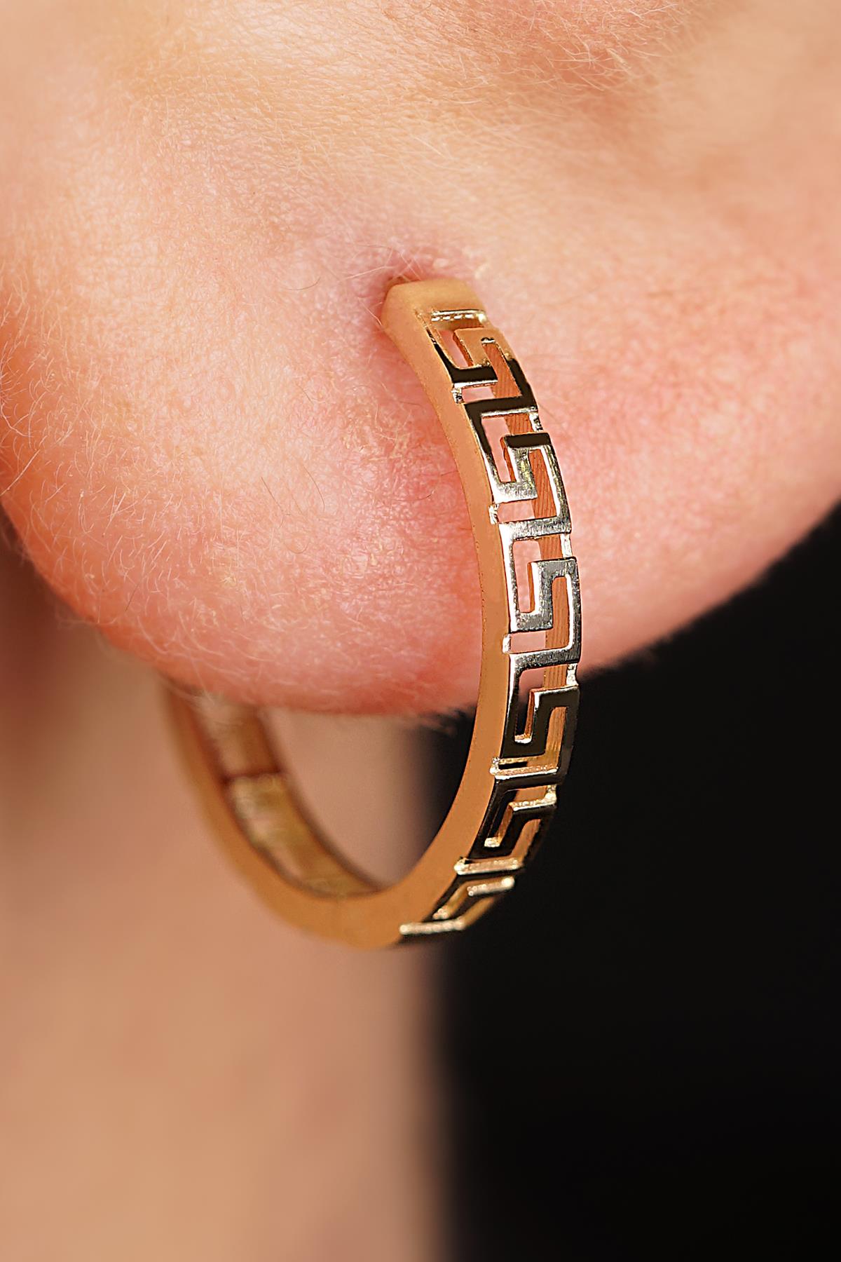 Men's 14K Solid Gold Greek Key Huggie Hoops