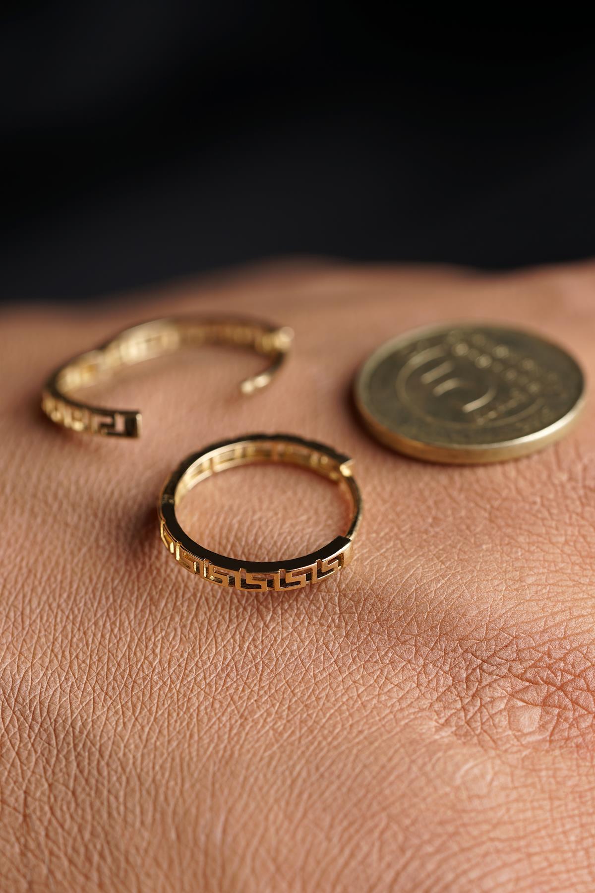 Men's 14K Solid Gold Greek Key Huggie Hoops