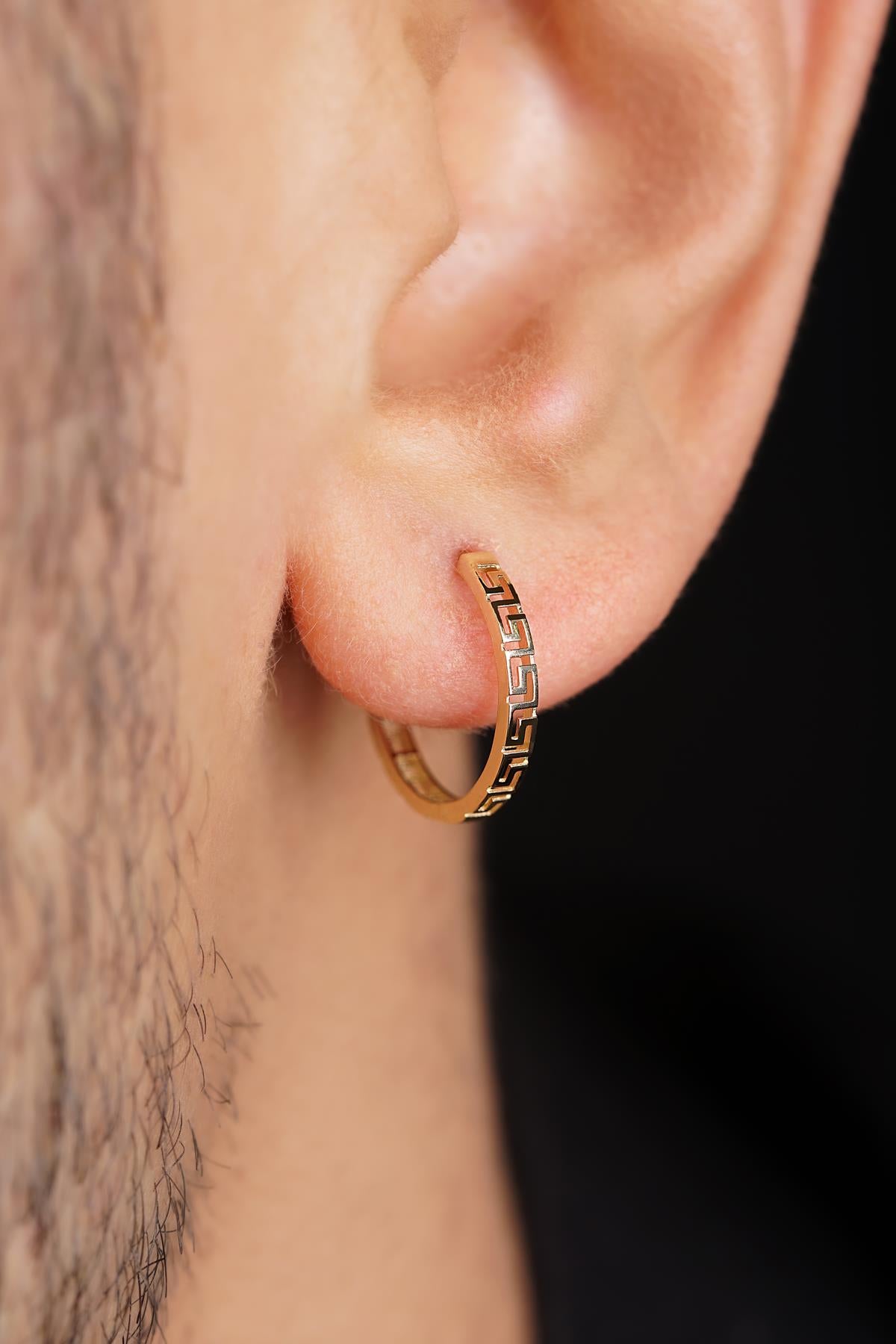 Men's 14K Gold Greek Key Huggie Hoops