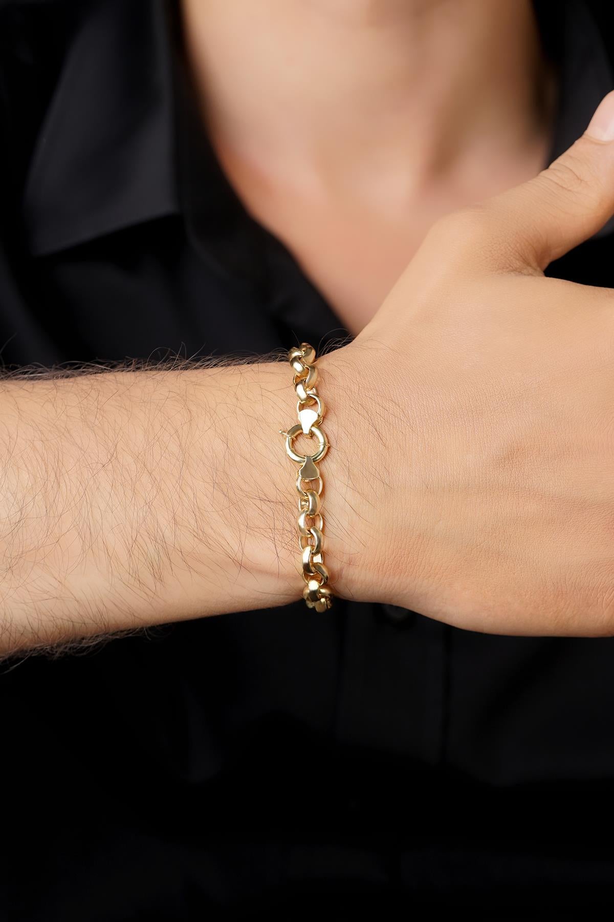 Men's 14K Solid Gold Heavy D-Link Bracelet