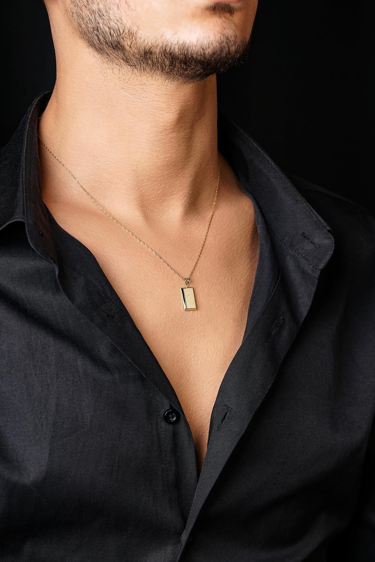 Men's 14K Gold Ingot on Singapore Chain