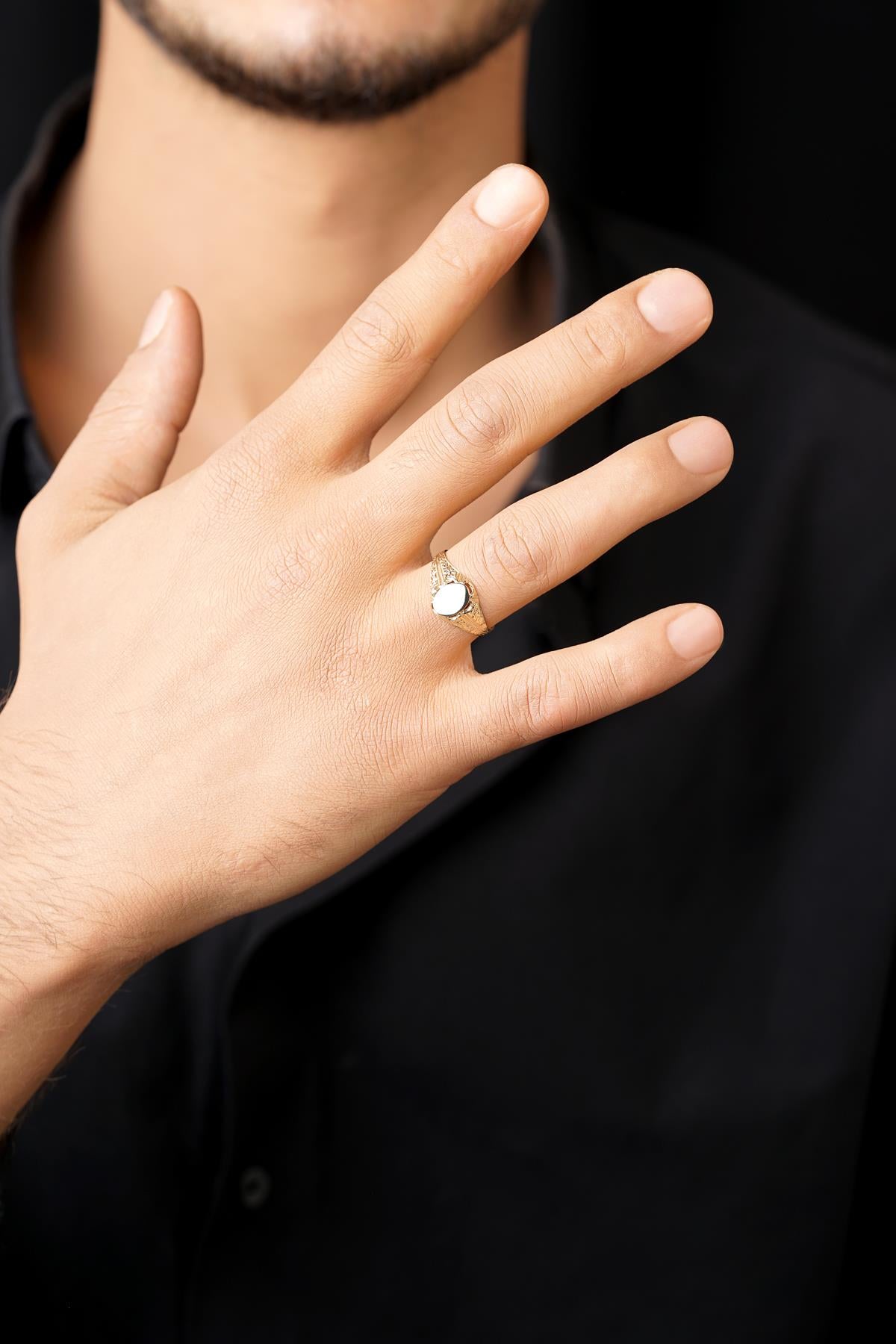 Men's 14K Gold Ornate Signet Ring